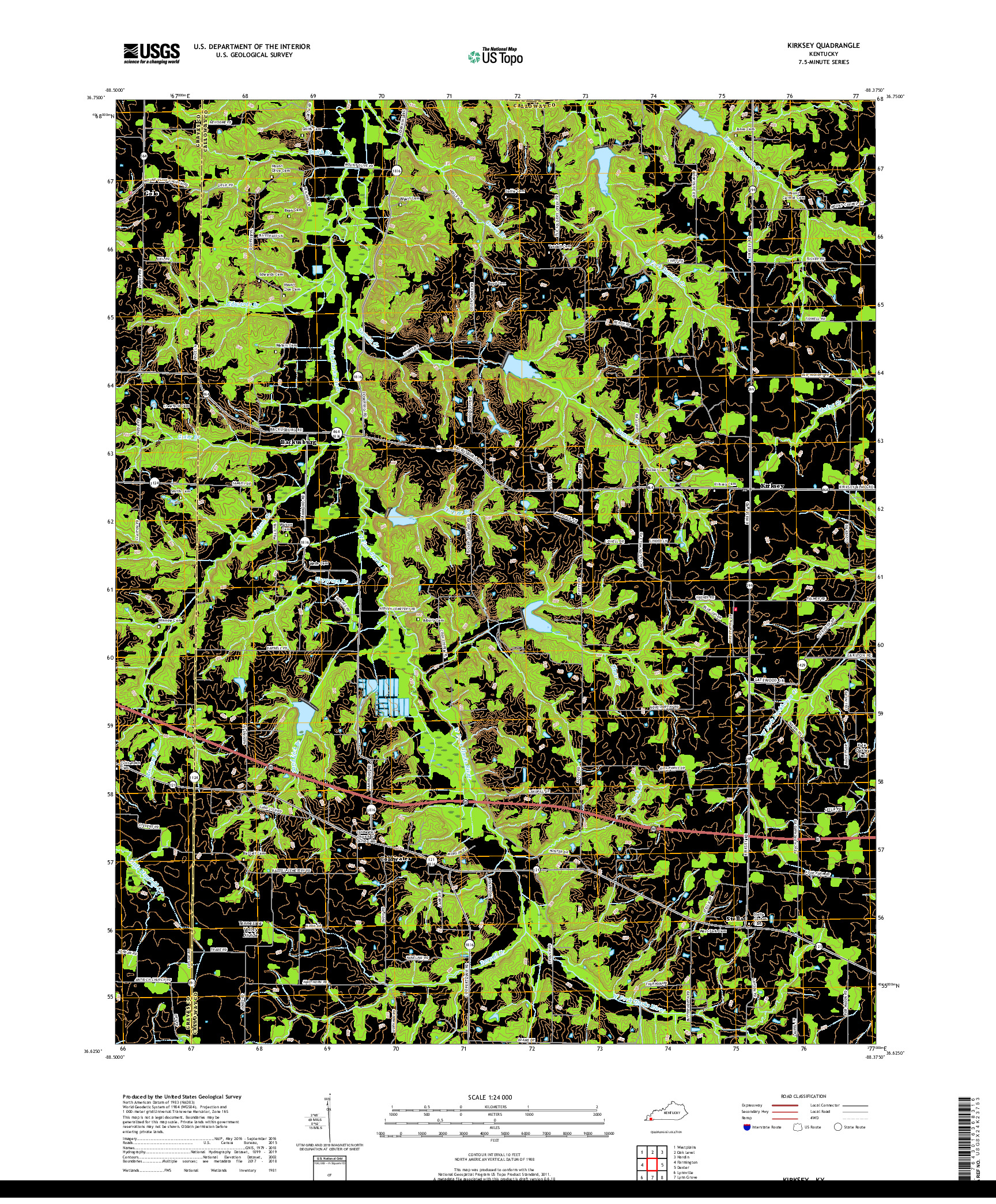 USGS US TOPO 7.5-MINUTE MAP FOR KIRKSEY, KY 2019