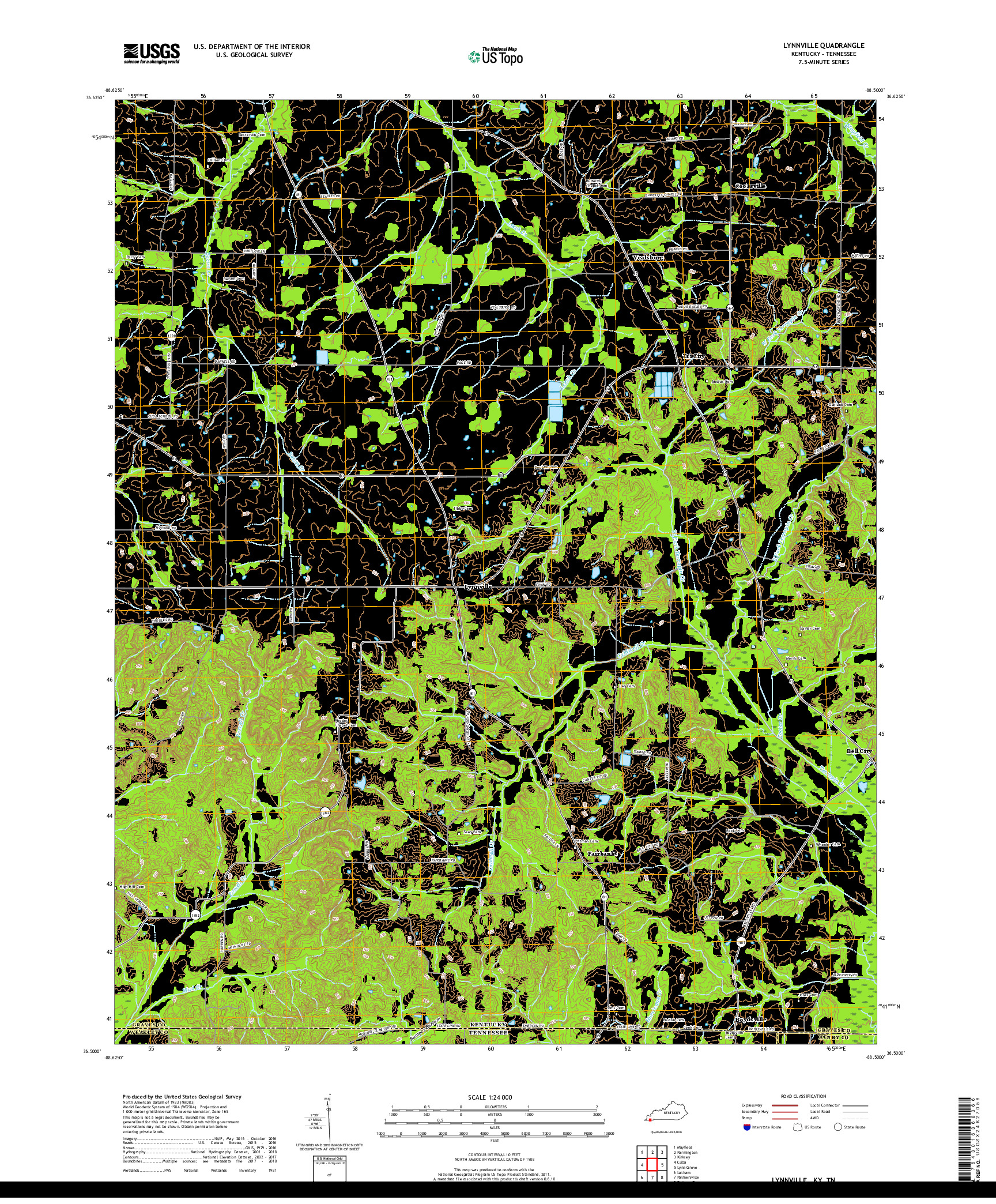 USGS US TOPO 7.5-MINUTE MAP FOR LYNNVILLE, KY,TN 2019