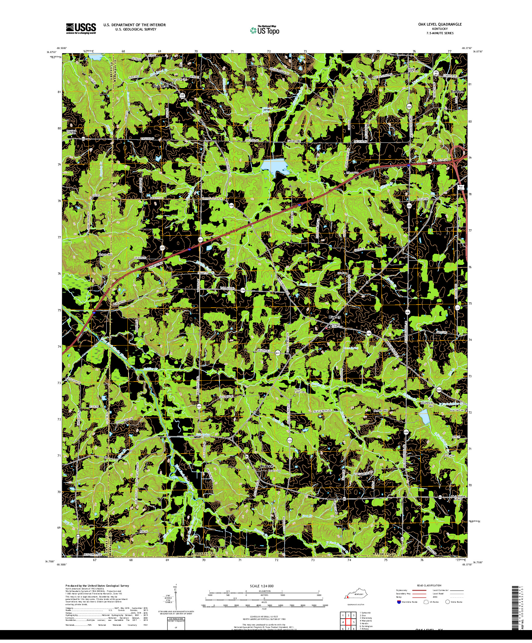 USGS US TOPO 7.5-MINUTE MAP FOR OAK LEVEL, KY 2019