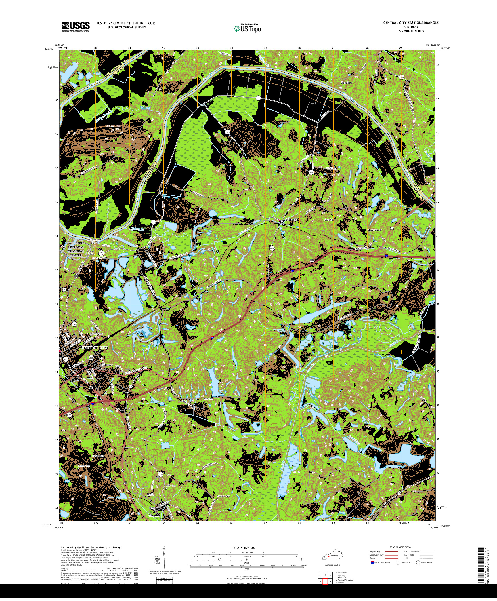 USGS US TOPO 7.5-MINUTE MAP FOR CENTRAL CITY EAST, KY 2019