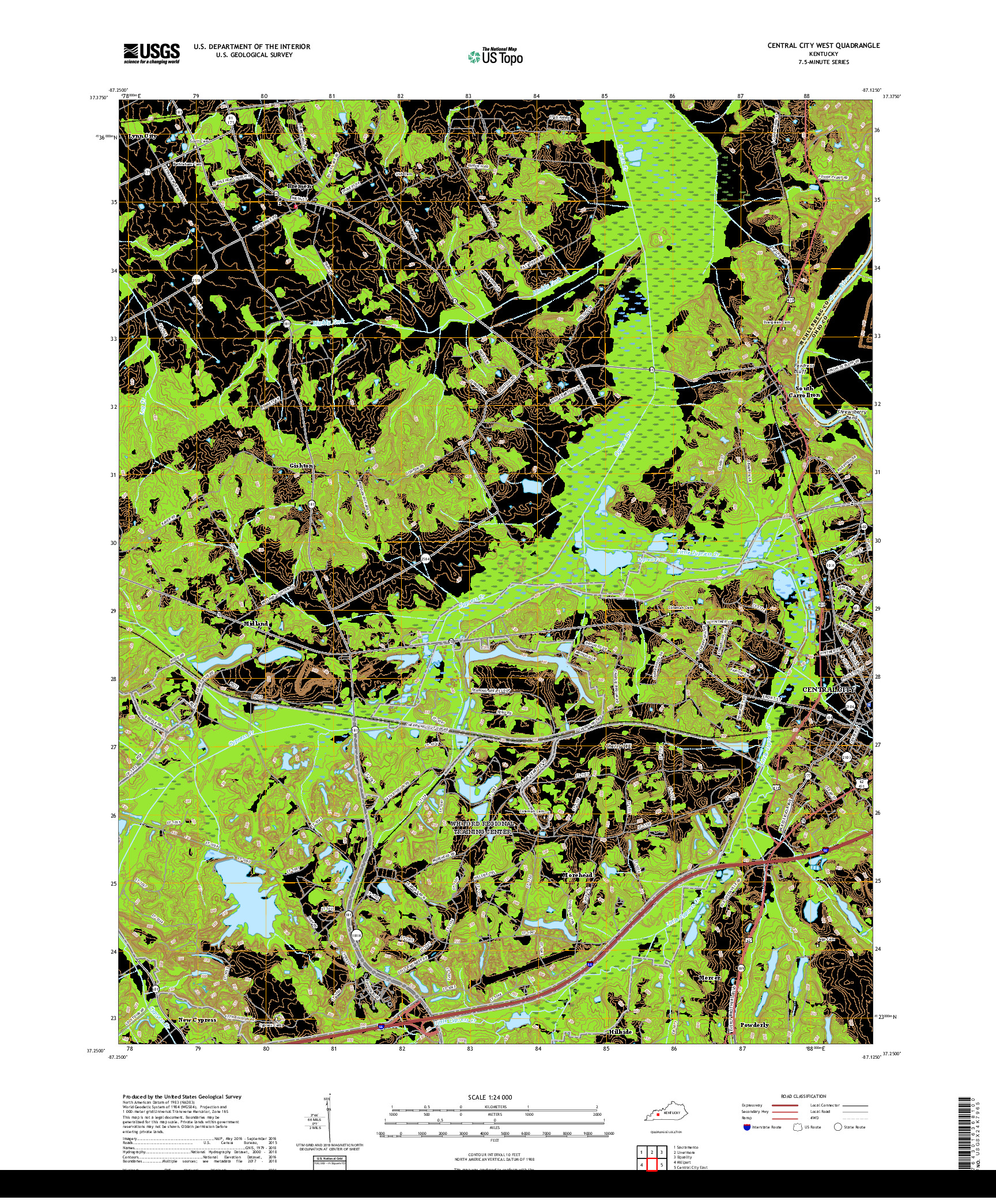 USGS US TOPO 7.5-MINUTE MAP FOR CENTRAL CITY WEST, KY 2019