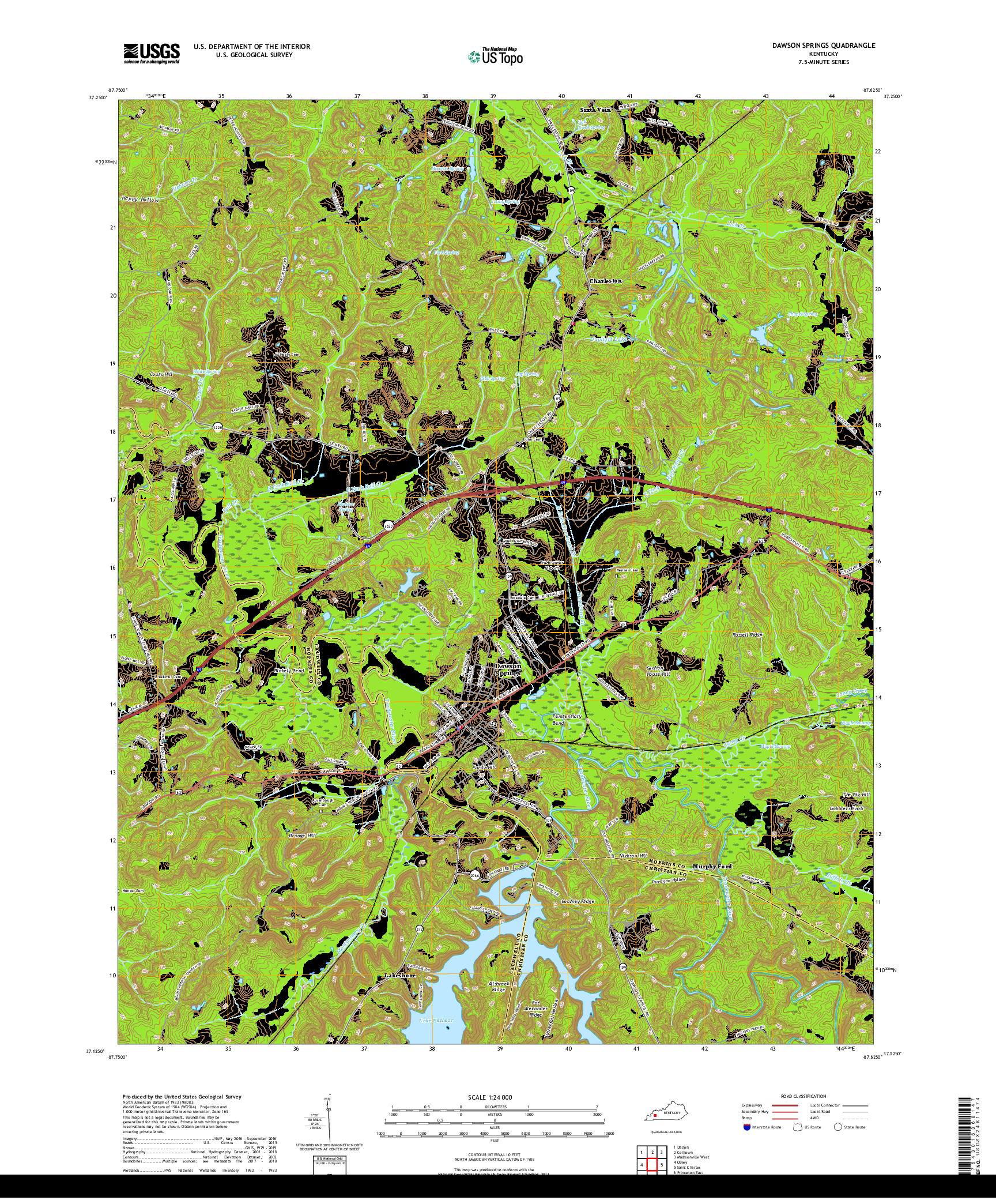 USGS US TOPO 7.5-MINUTE MAP FOR DAWSON SPRINGS, KY 2019