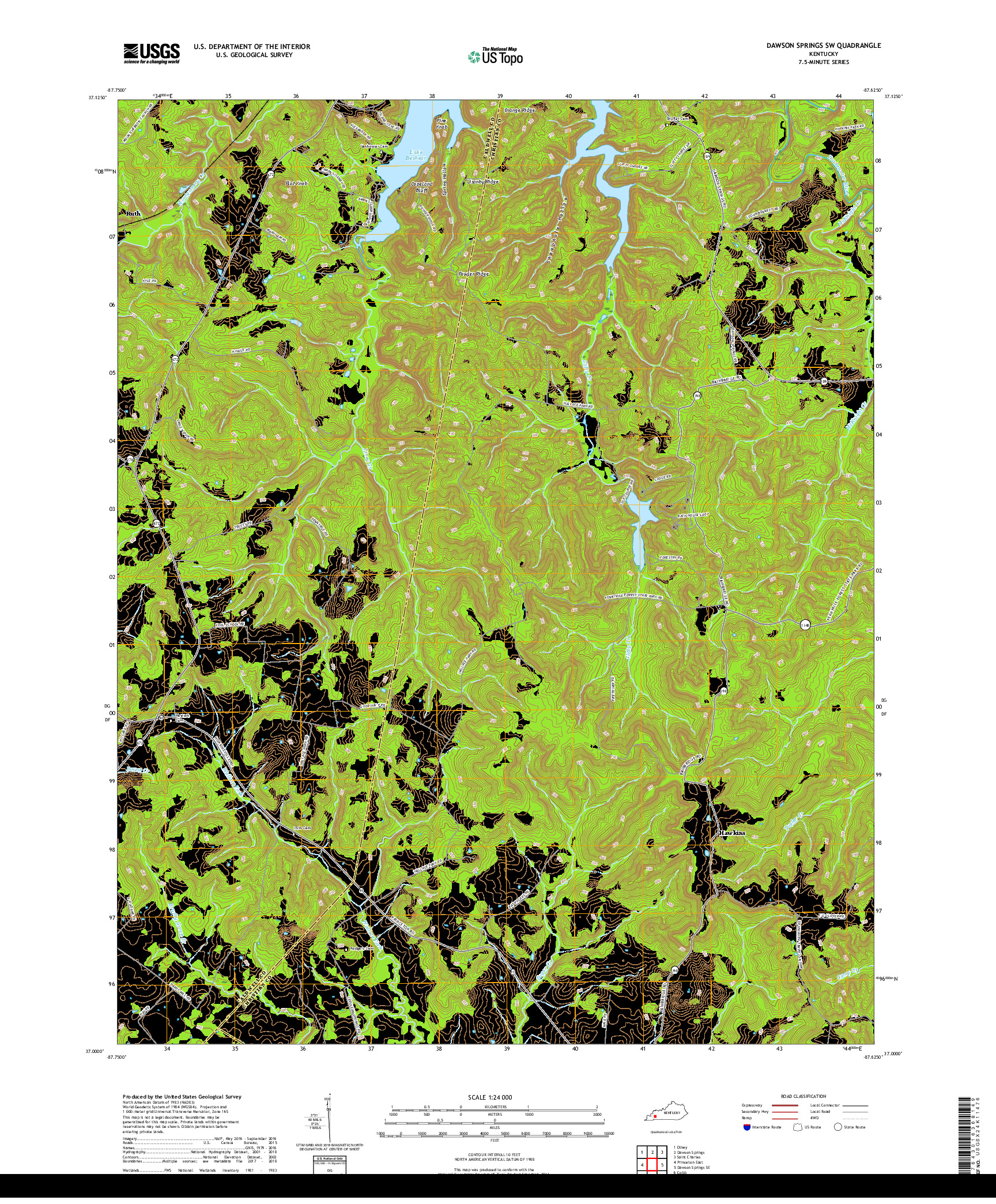 USGS US TOPO 7.5-MINUTE MAP FOR DAWSON SPRINGS SW, KY 2019