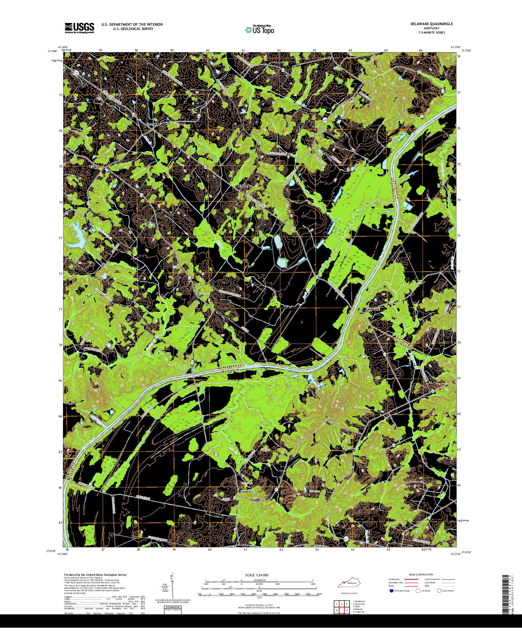 USGS US TOPO 7.5-MINUTE MAP FOR DELAWARE, KY 2019