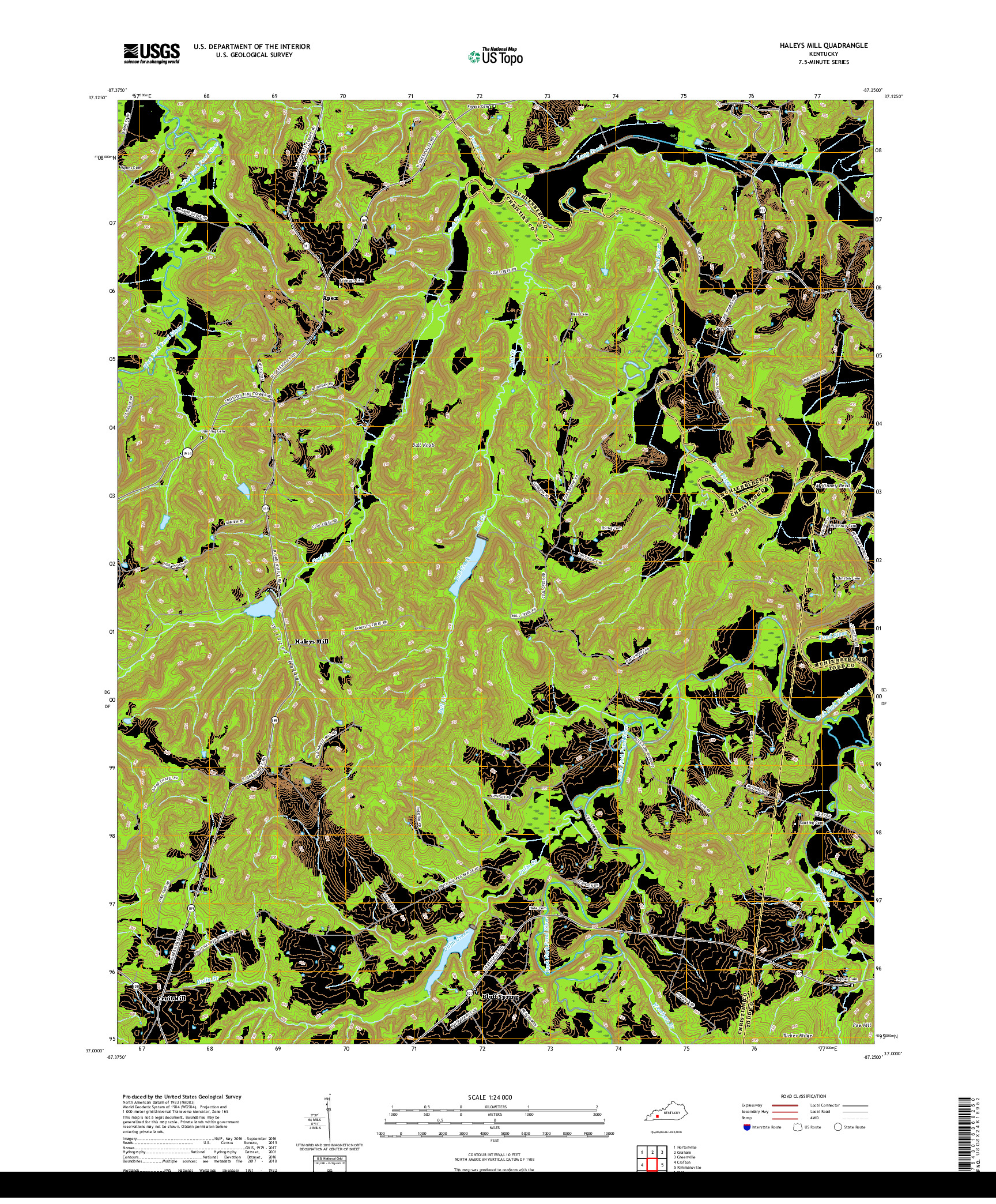 USGS US TOPO 7.5-MINUTE MAP FOR HALEYS MILL, KY 2019