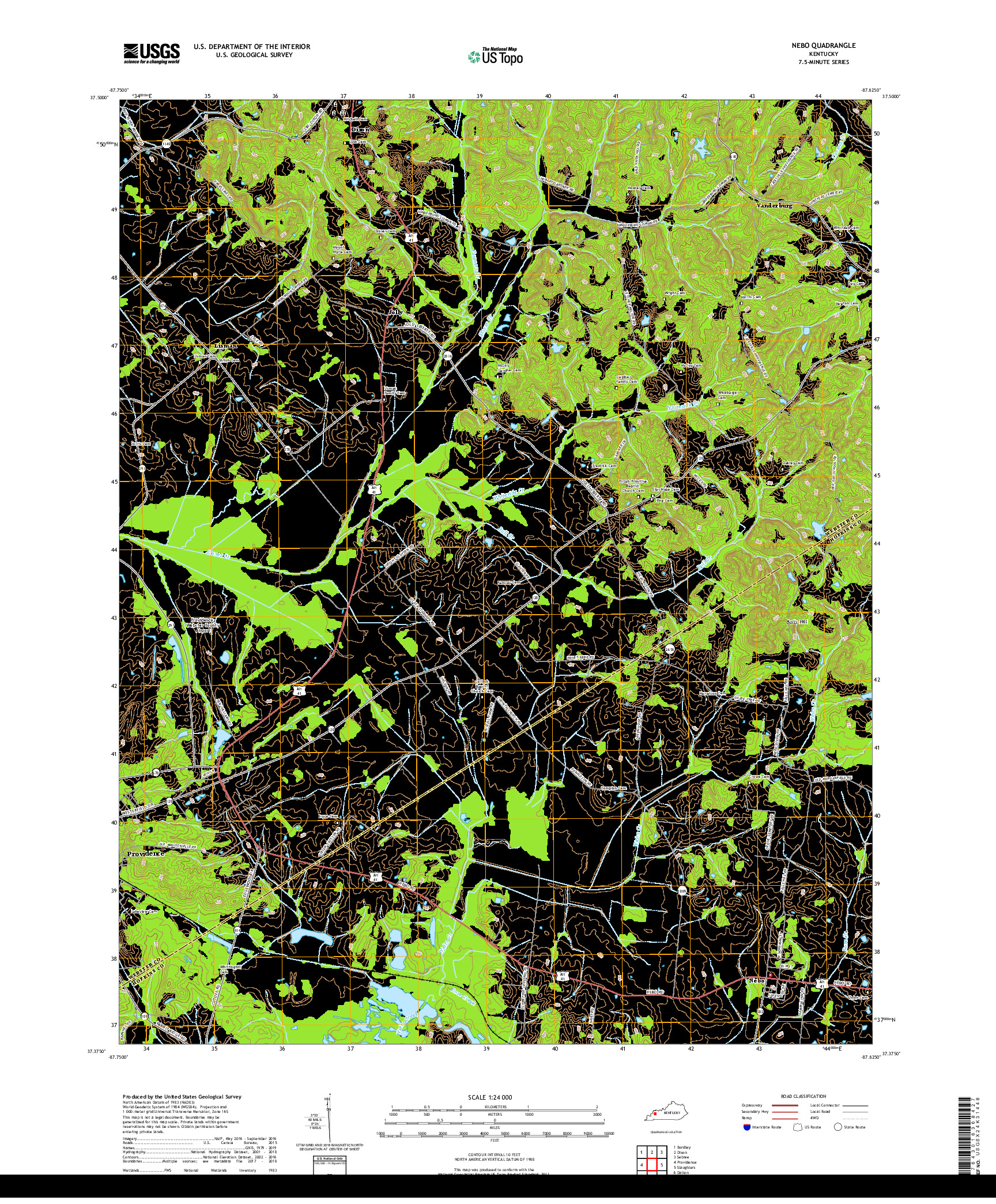 USGS US TOPO 7.5-MINUTE MAP FOR NEBO, KY 2019