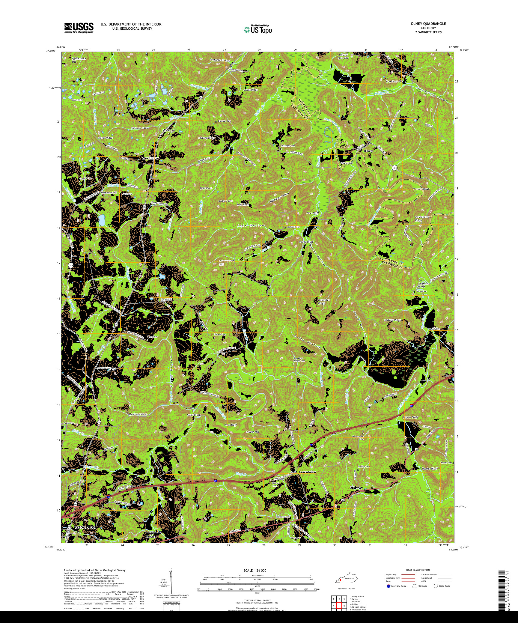 USGS US TOPO 7.5-MINUTE MAP FOR OLNEY, KY 2019