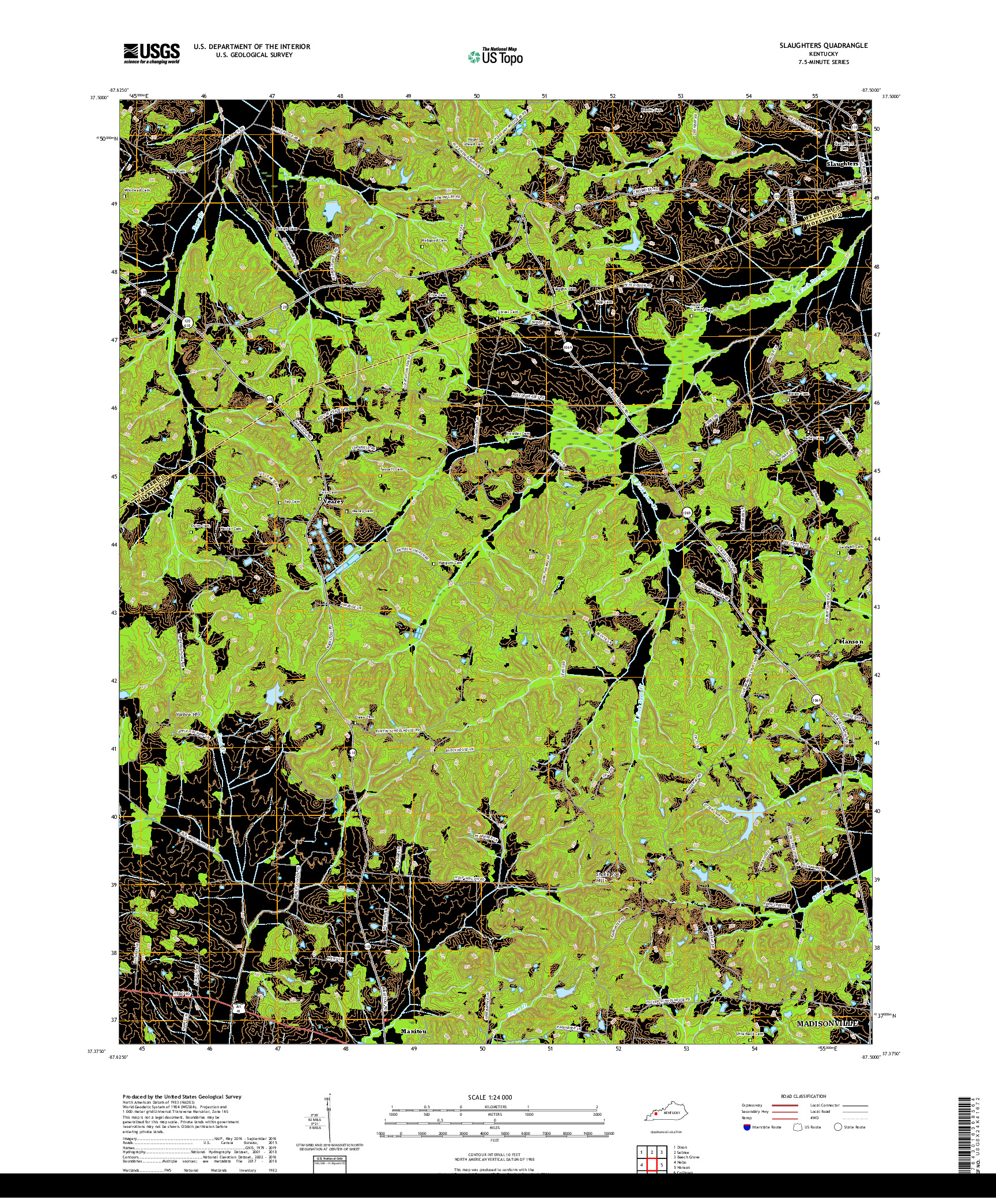 USGS US TOPO 7.5-MINUTE MAP FOR SLAUGHTERS, KY 2019