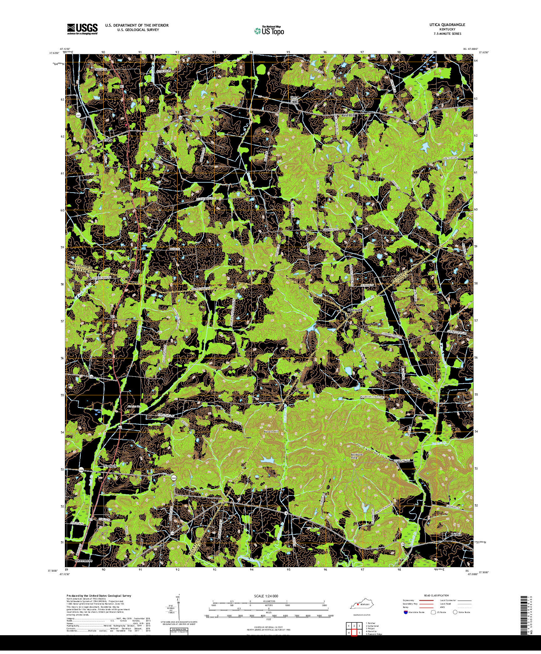 USGS US TOPO 7.5-MINUTE MAP FOR UTICA, KY 2019