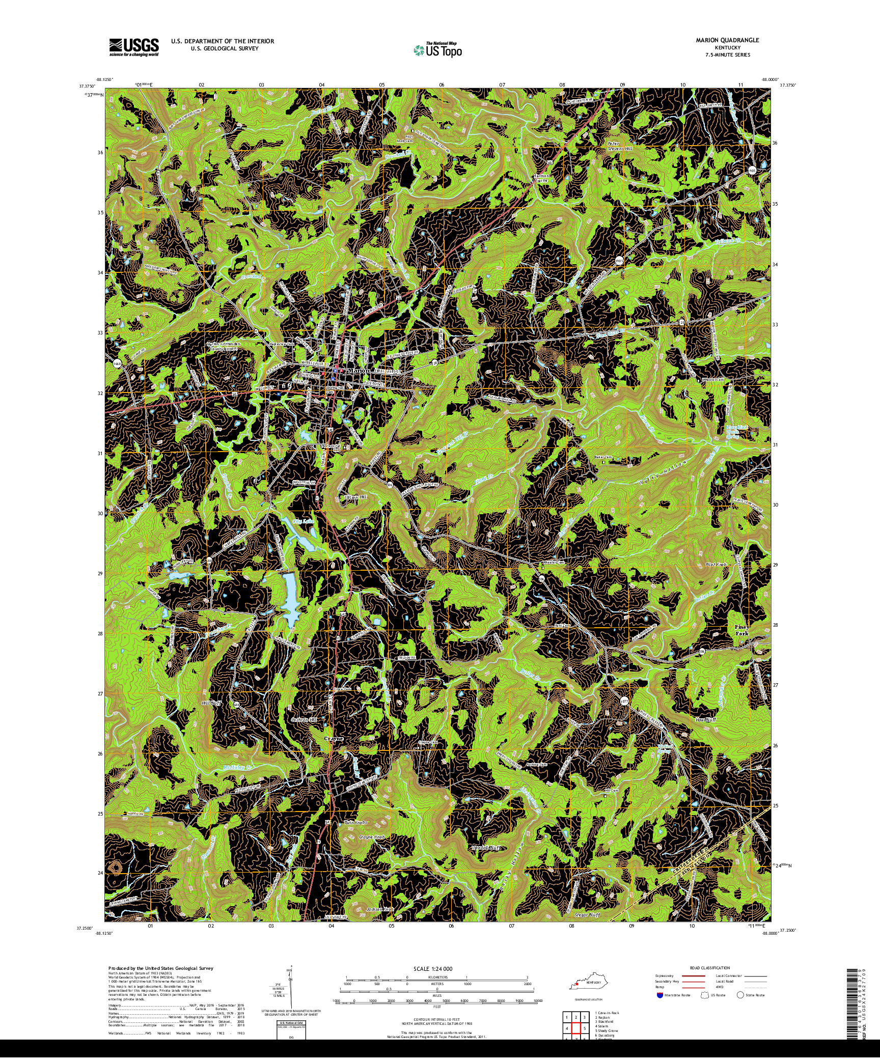 USGS US TOPO 7.5-MINUTE MAP FOR MARION, KY 2019