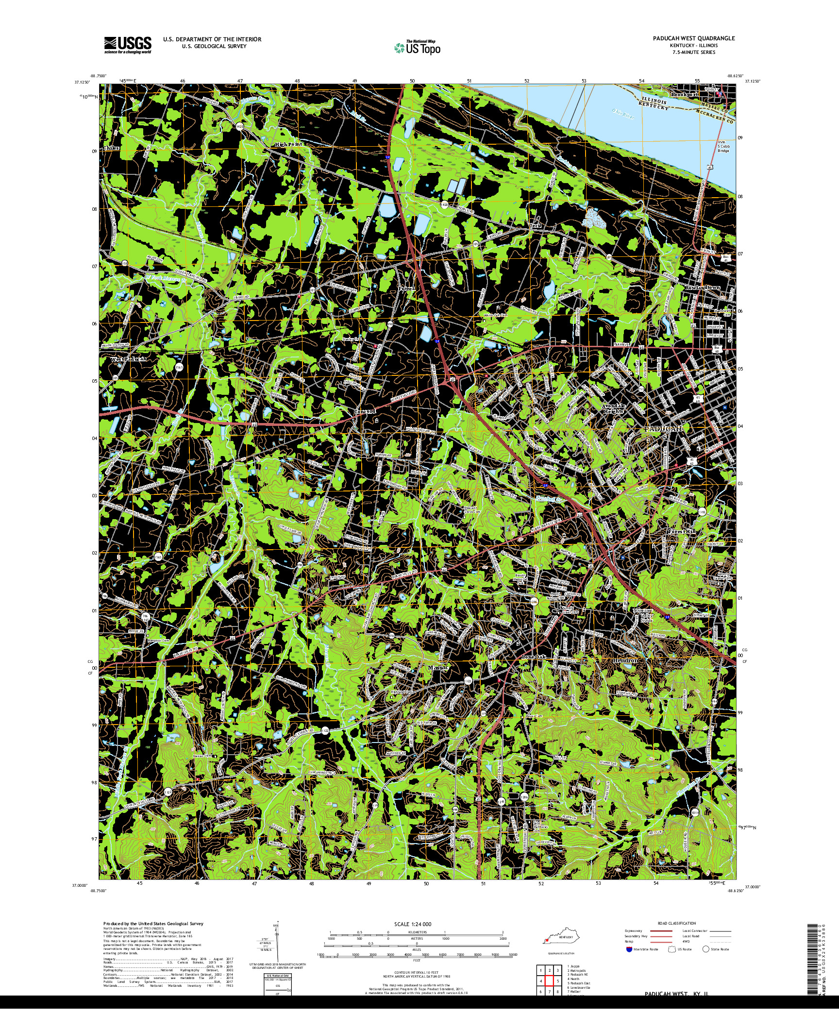 USGS US TOPO 7.5-MINUTE MAP FOR PADUCAH WEST, KY,IL 2019