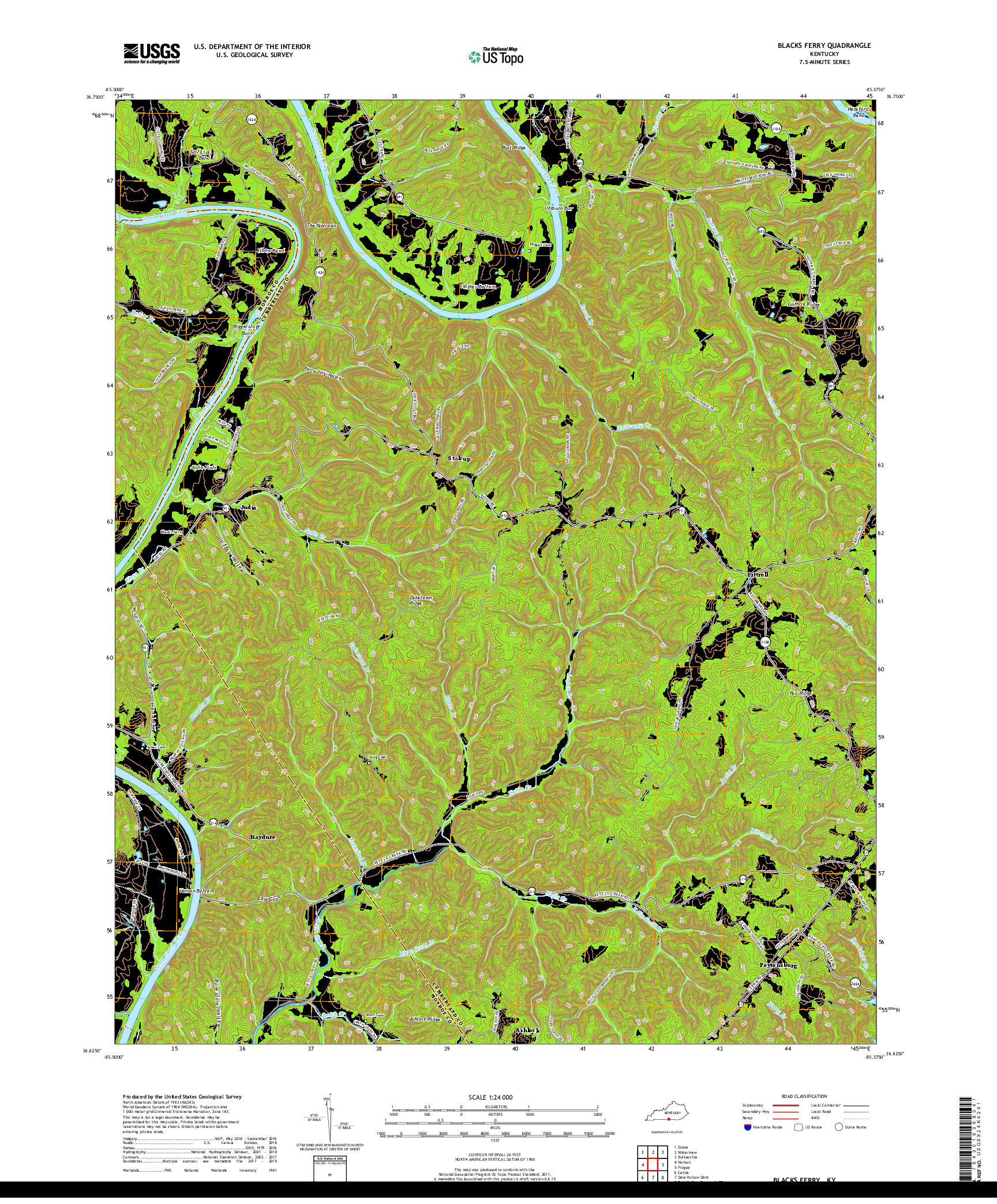 USGS US TOPO 7.5-MINUTE MAP FOR BLACKS FERRY, KY 2019