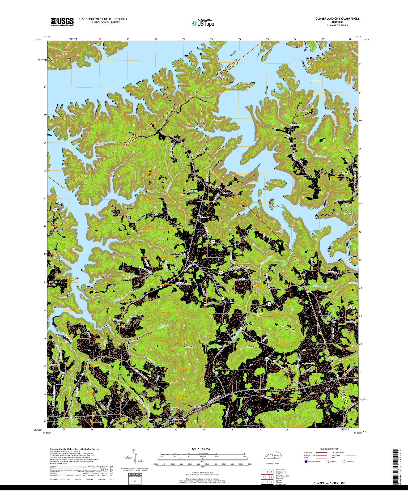 USGS US TOPO 7.5-MINUTE MAP FOR CUMBERLAND CITY, KY 2019