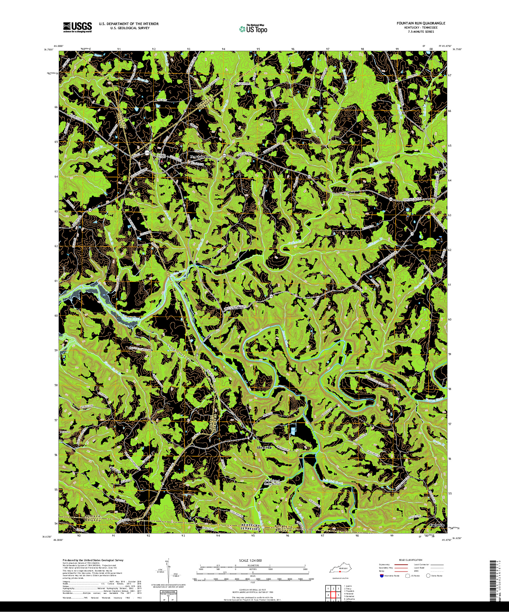 USGS US TOPO 7.5-MINUTE MAP FOR FOUNTAIN RUN, KY,TN 2019