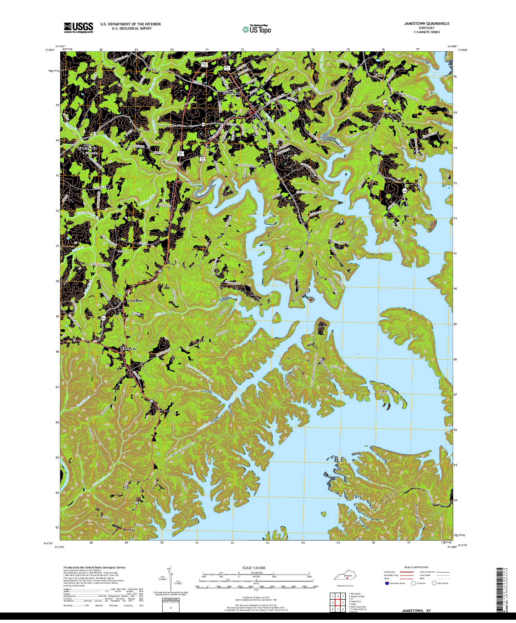 USGS US TOPO 7.5-MINUTE MAP FOR JAMESTOWN, KY 2019