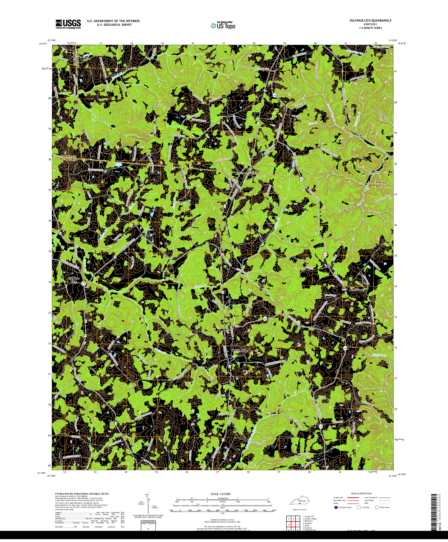 USGS US TOPO 7.5-MINUTE MAP FOR SULPHUR LICK, KY 2019