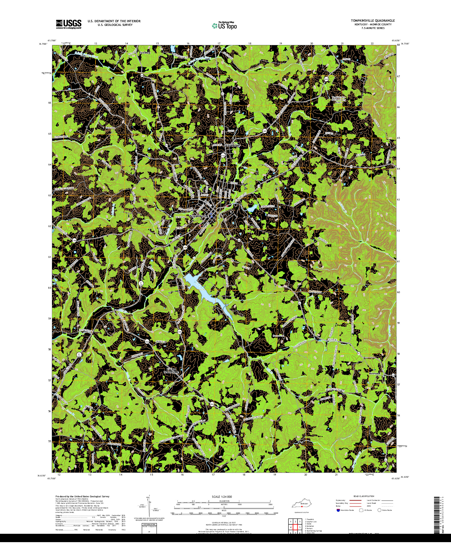 USGS US TOPO 7.5-MINUTE MAP FOR TOMPKINSVILLE, KY 2019