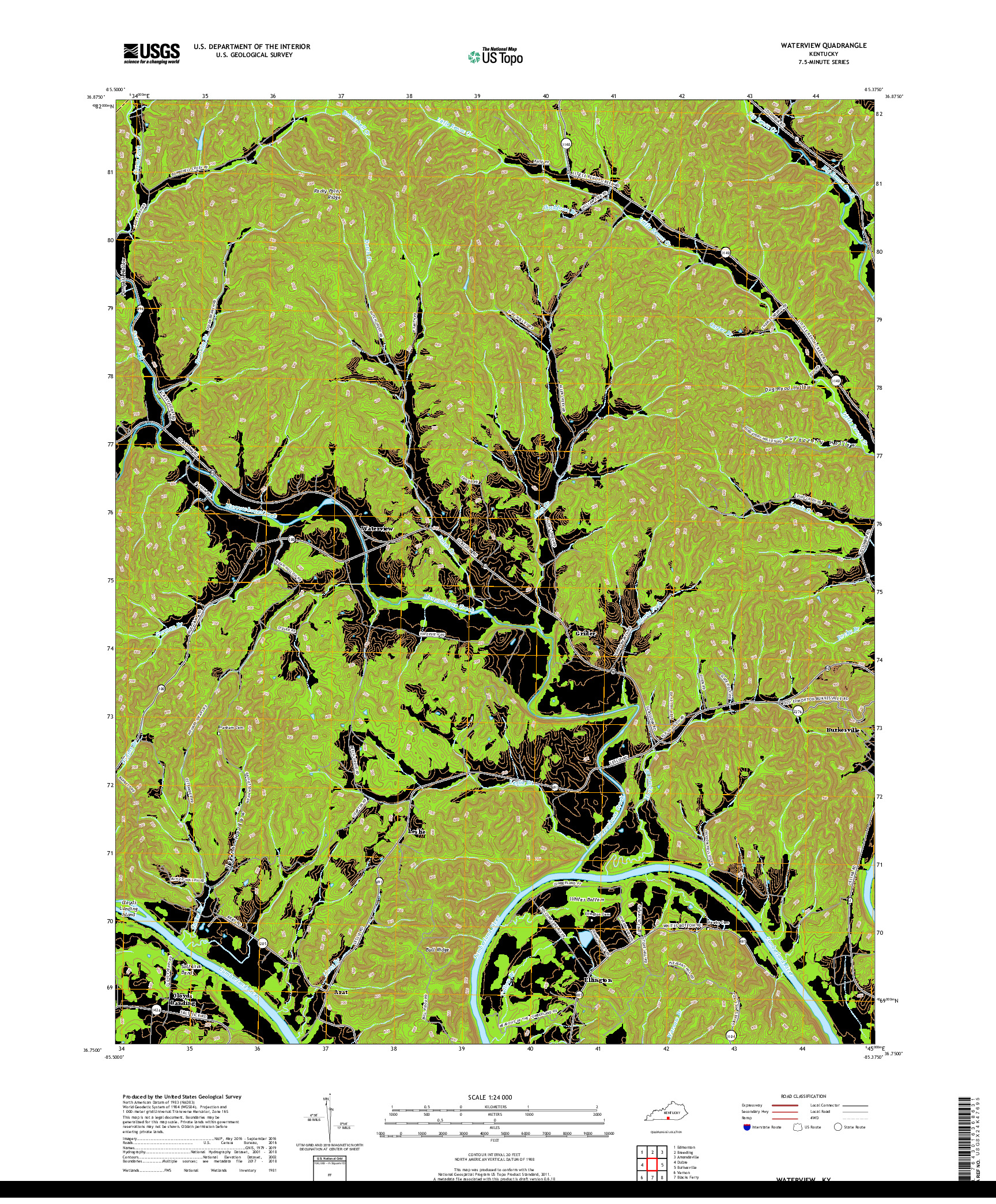 USGS US TOPO 7.5-MINUTE MAP FOR WATERVIEW, KY 2019