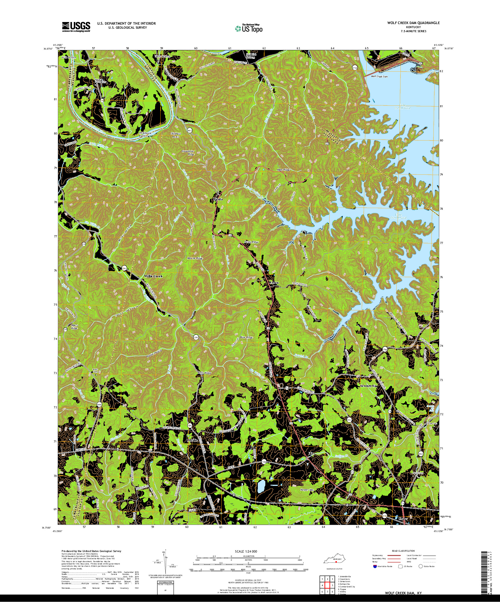 USGS US TOPO 7.5-MINUTE MAP FOR WOLF CREEK DAM, KY 2019