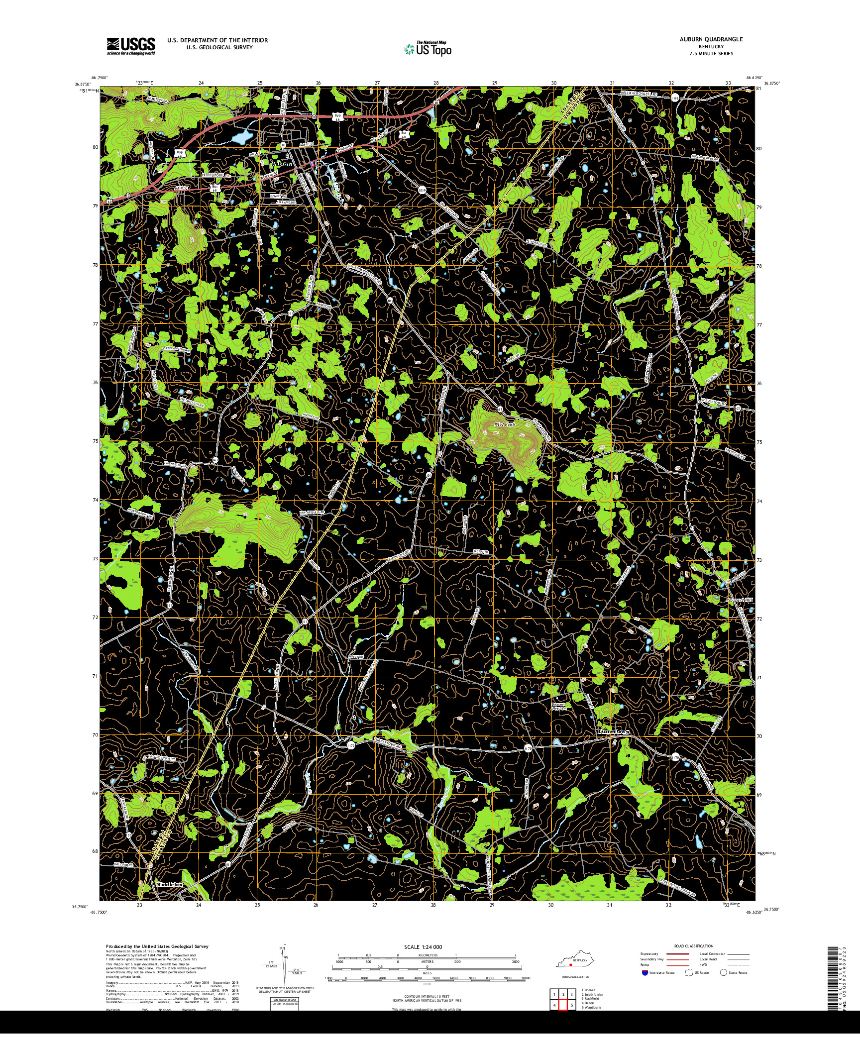 USGS US TOPO 7.5-MINUTE MAP FOR AUBURN, KY 2019