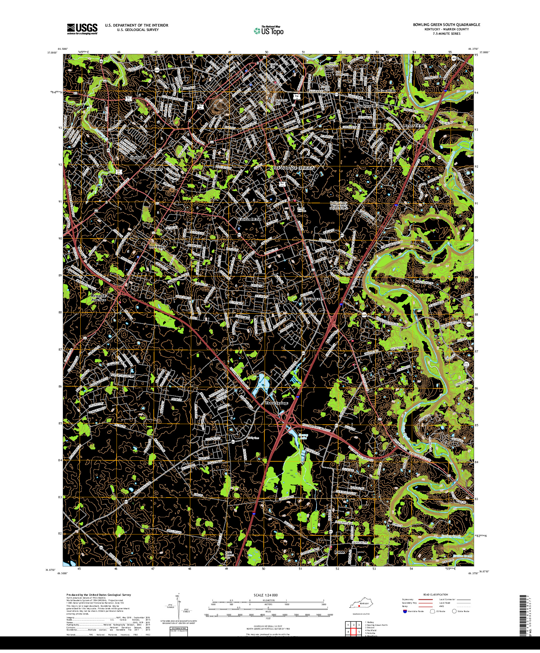 USGS US TOPO 7.5-MINUTE MAP FOR BOWLING GREEN SOUTH, KY 2019
