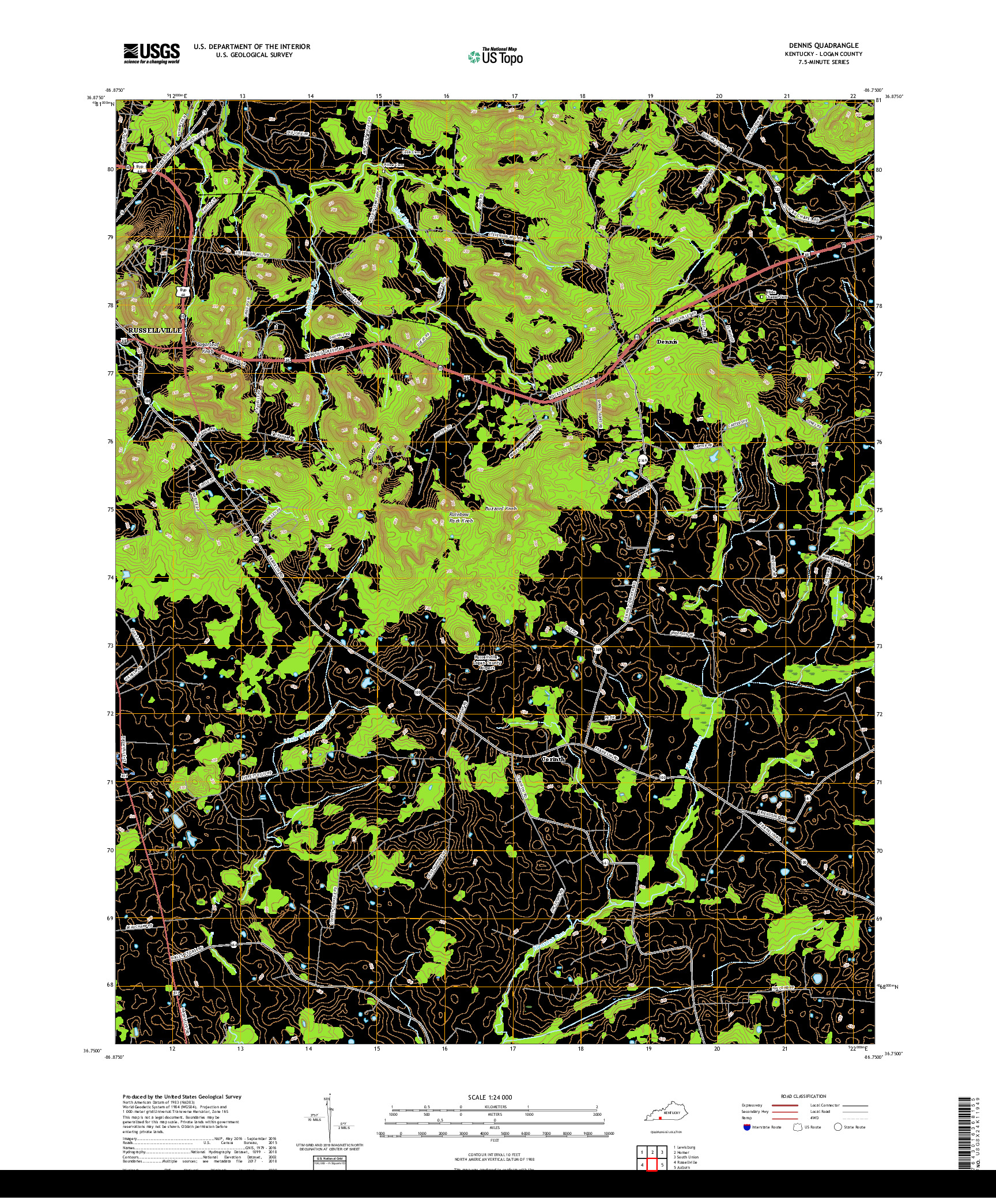 USGS US TOPO 7.5-MINUTE MAP FOR DENNIS, KY 2019