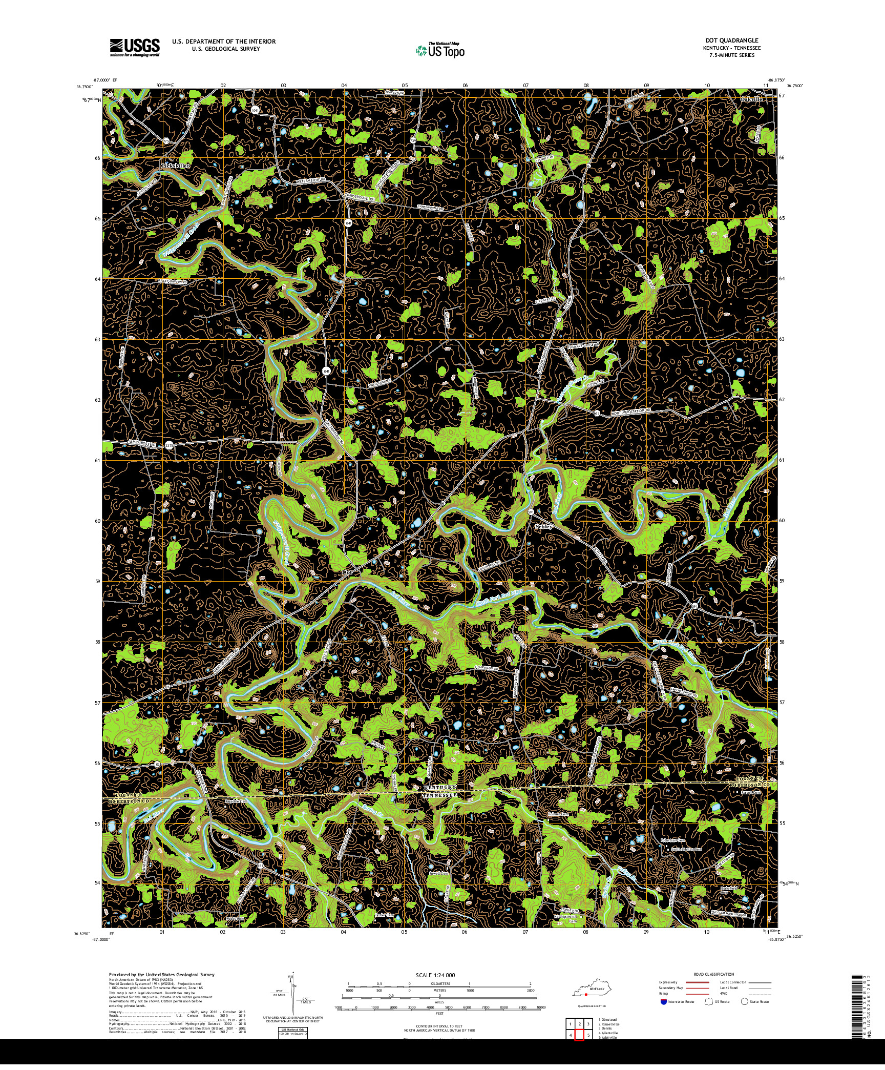 USGS US TOPO 7.5-MINUTE MAP FOR DOT, KY,TN 2019