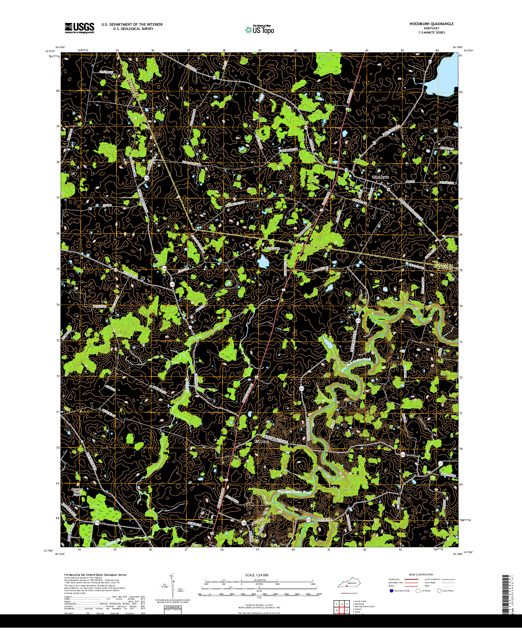 USGS US TOPO 7.5-MINUTE MAP FOR WOODBURN, KY 2019