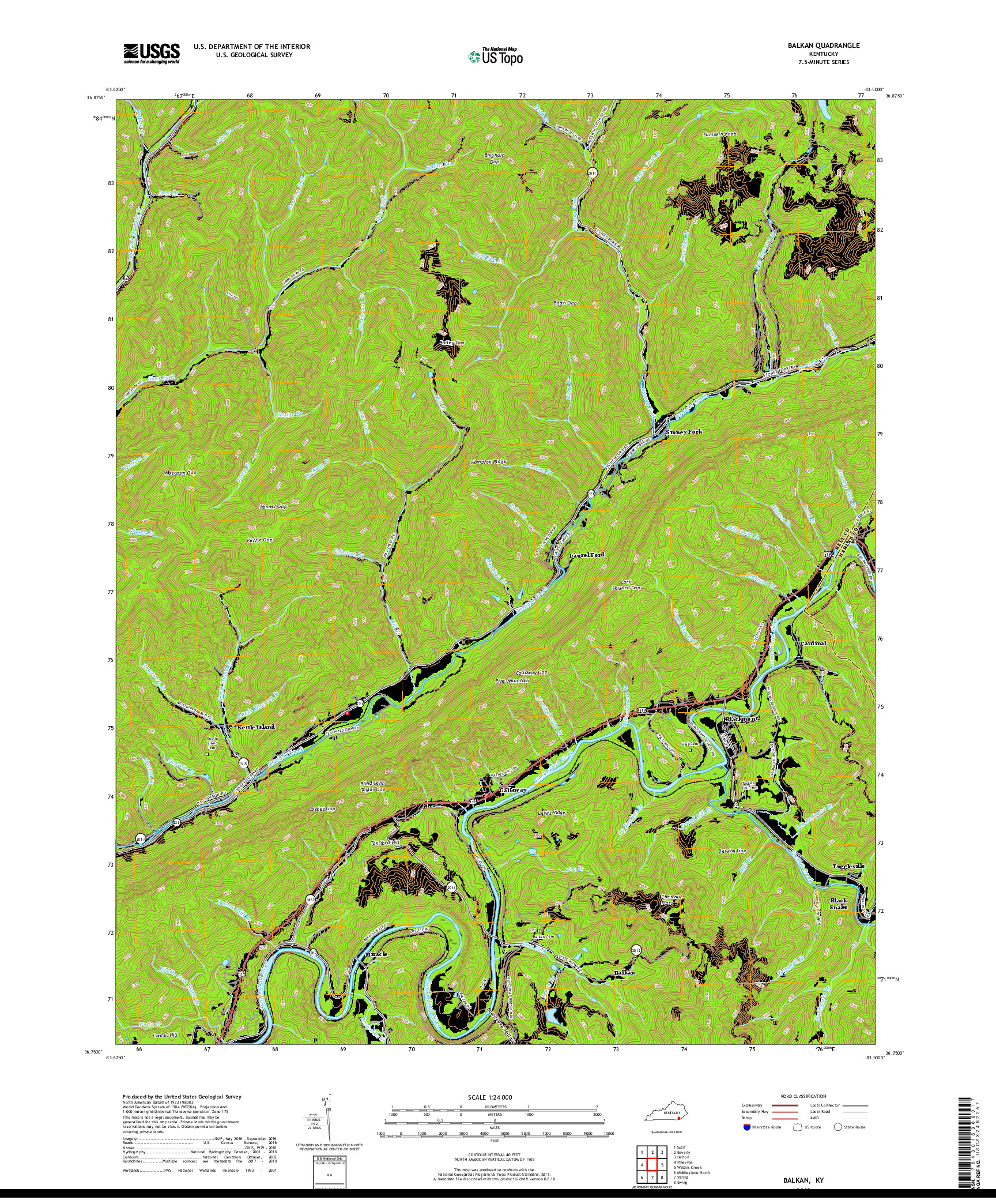 USGS US TOPO 7.5-MINUTE MAP FOR BALKAN, KY 2019