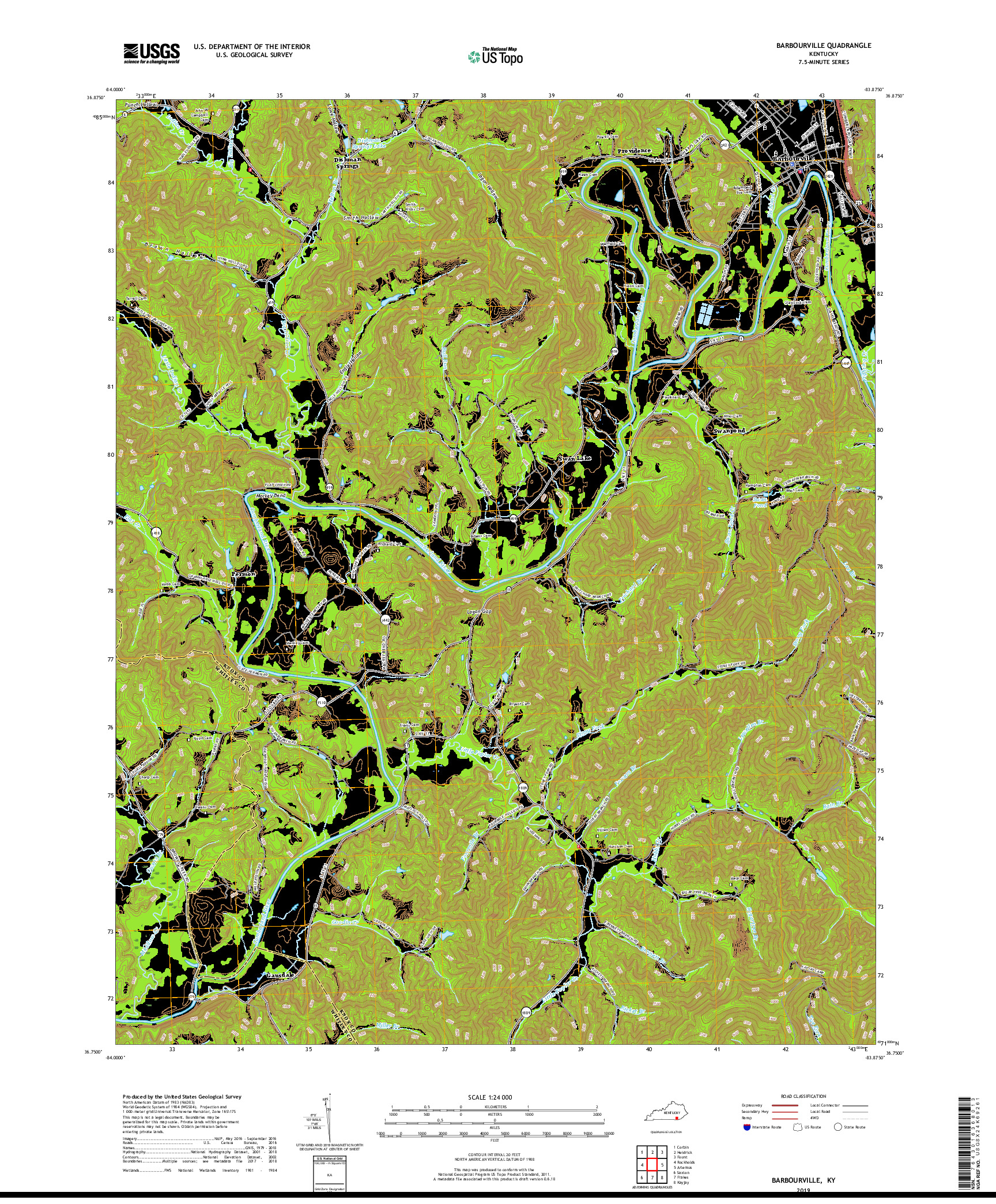 USGS US TOPO 7.5-MINUTE MAP FOR BARBOURVILLE, KY 2019