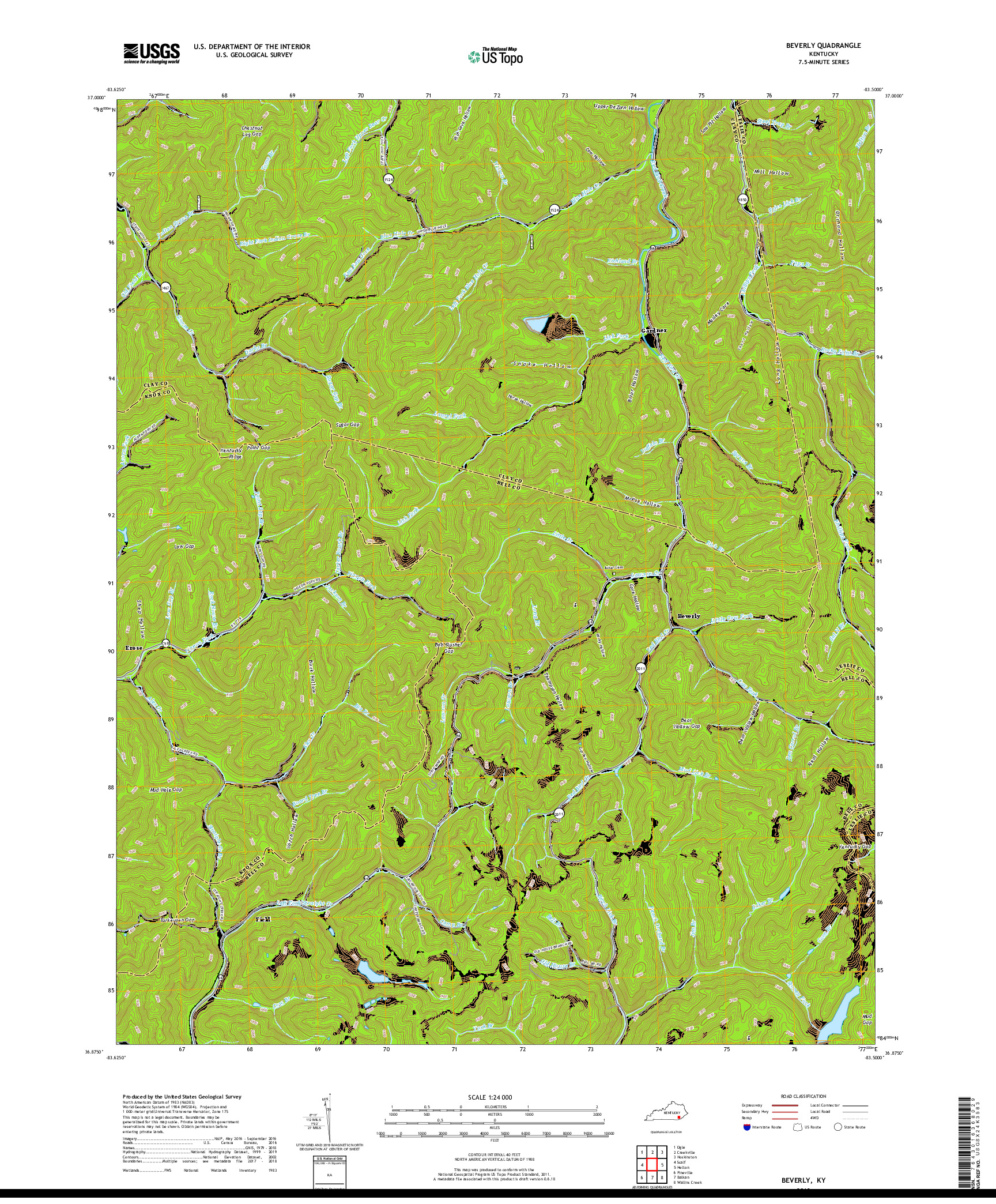 USGS US TOPO 7.5-MINUTE MAP FOR BEVERLY, KY 2019