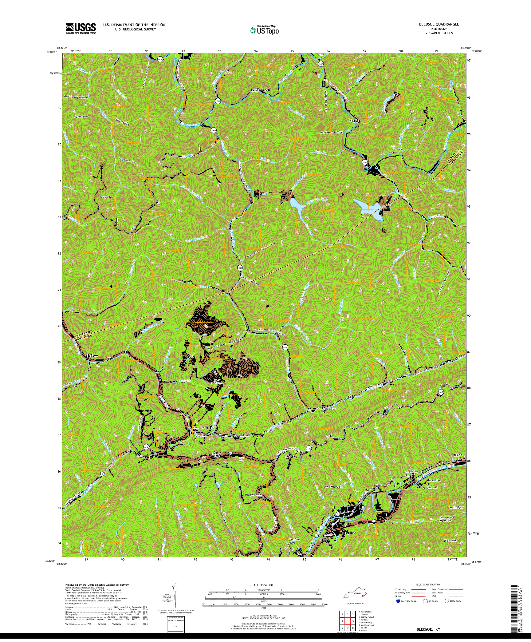 USGS US TOPO 7.5-MINUTE MAP FOR BLEDSOE, KY 2019