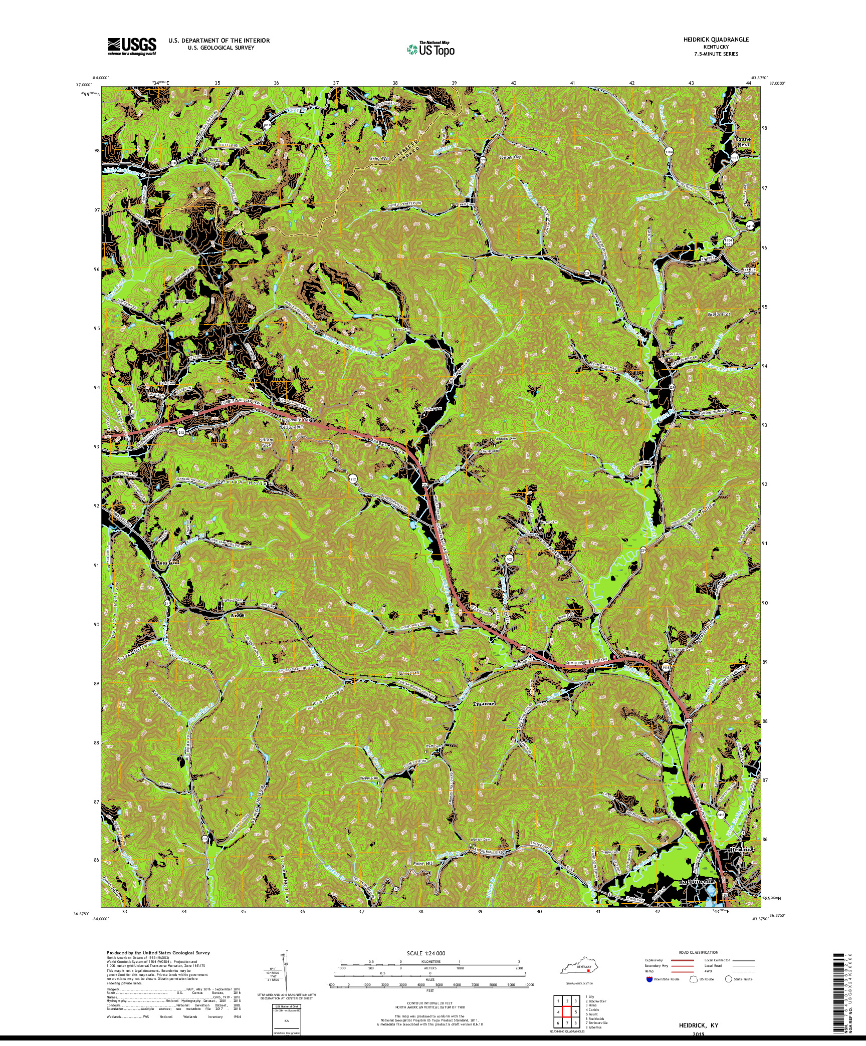 USGS US TOPO 7.5-MINUTE MAP FOR HEIDRICK, KY 2019