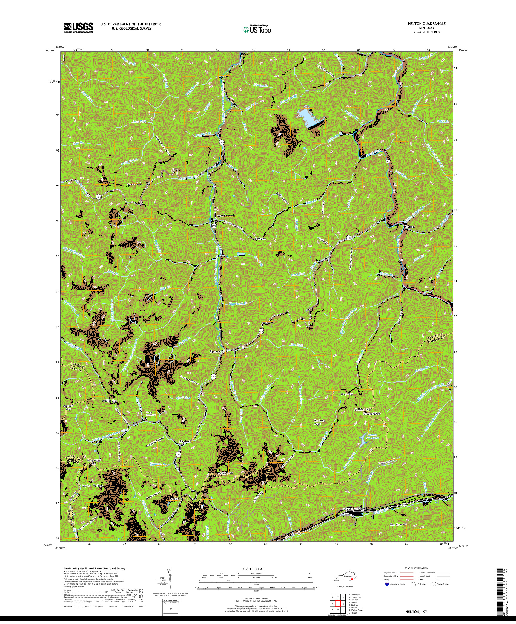 USGS US TOPO 7.5-MINUTE MAP FOR HELTON, KY 2019