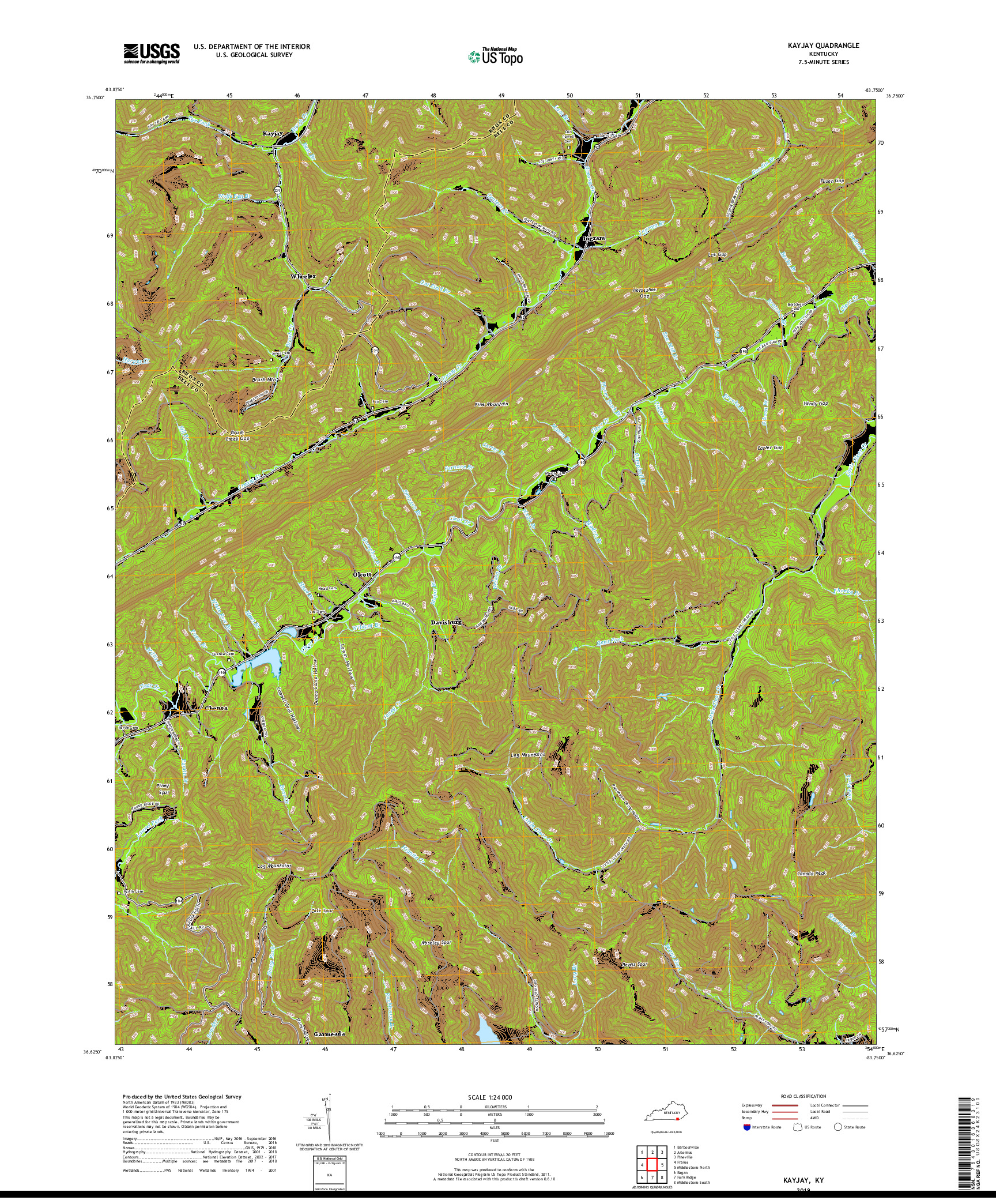 USGS US TOPO 7.5-MINUTE MAP FOR KAYJAY, KY 2019