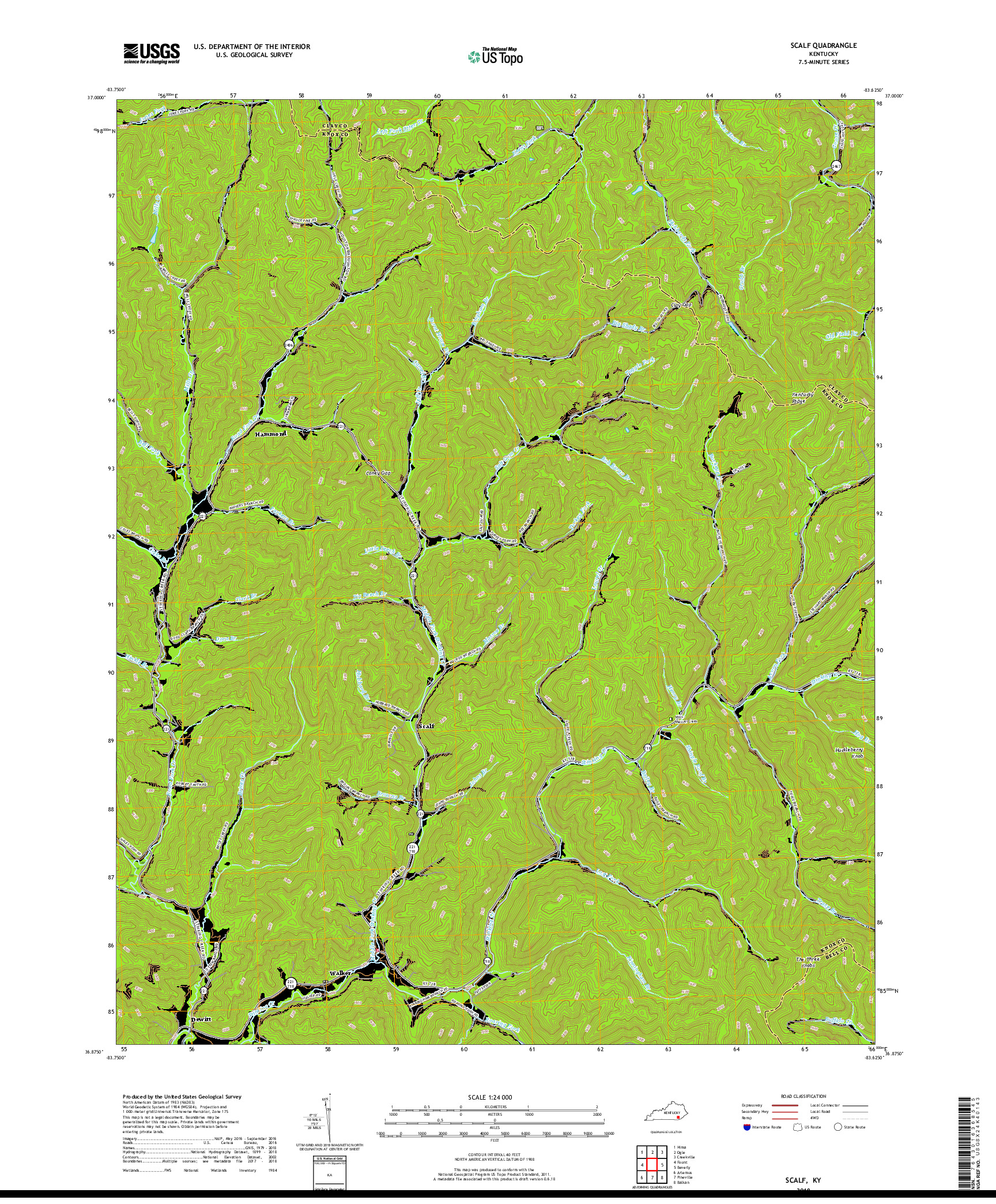 USGS US TOPO 7.5-MINUTE MAP FOR SCALF, KY 2019