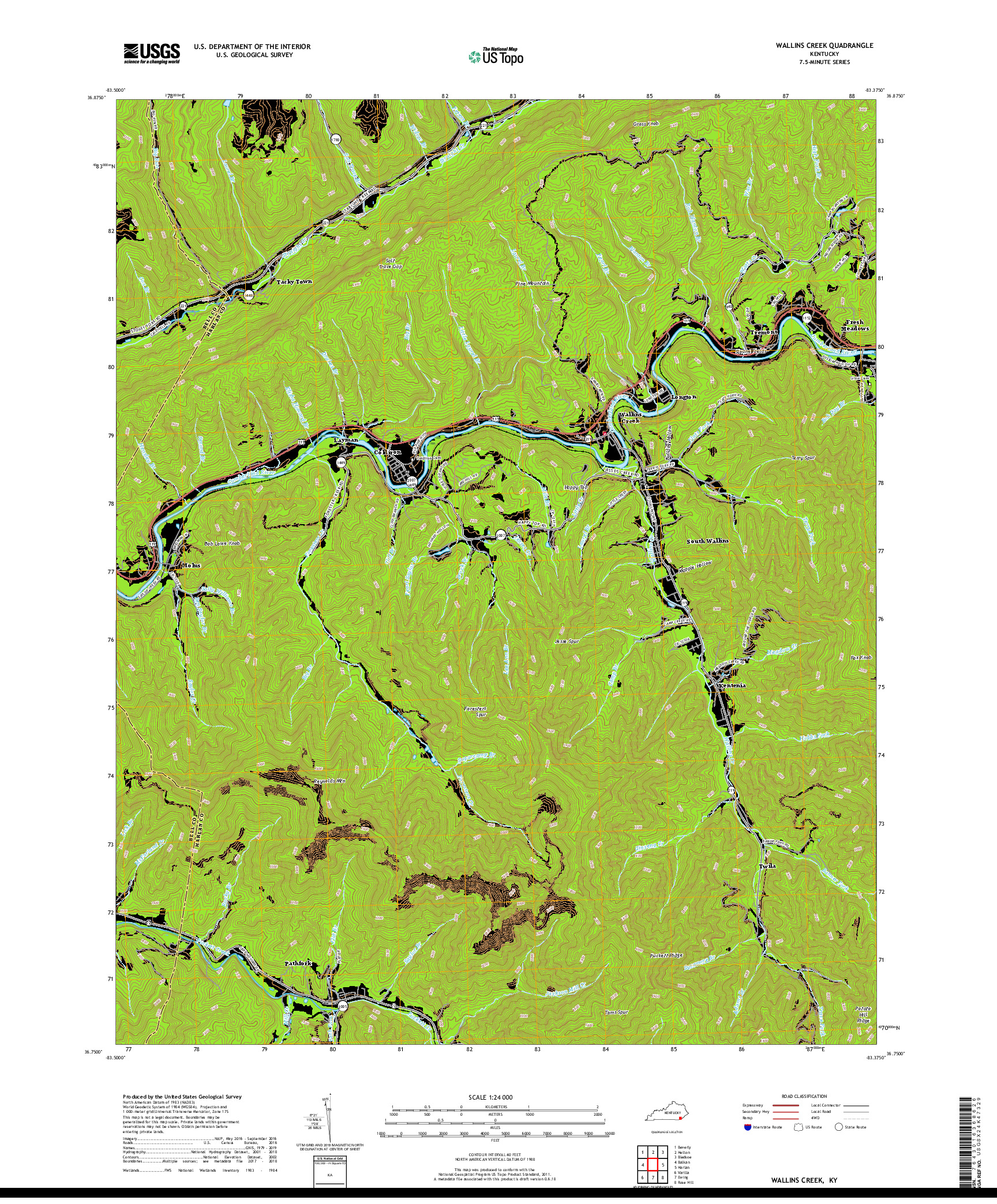 USGS US TOPO 7.5-MINUTE MAP FOR WALLINS CREEK, KY 2019