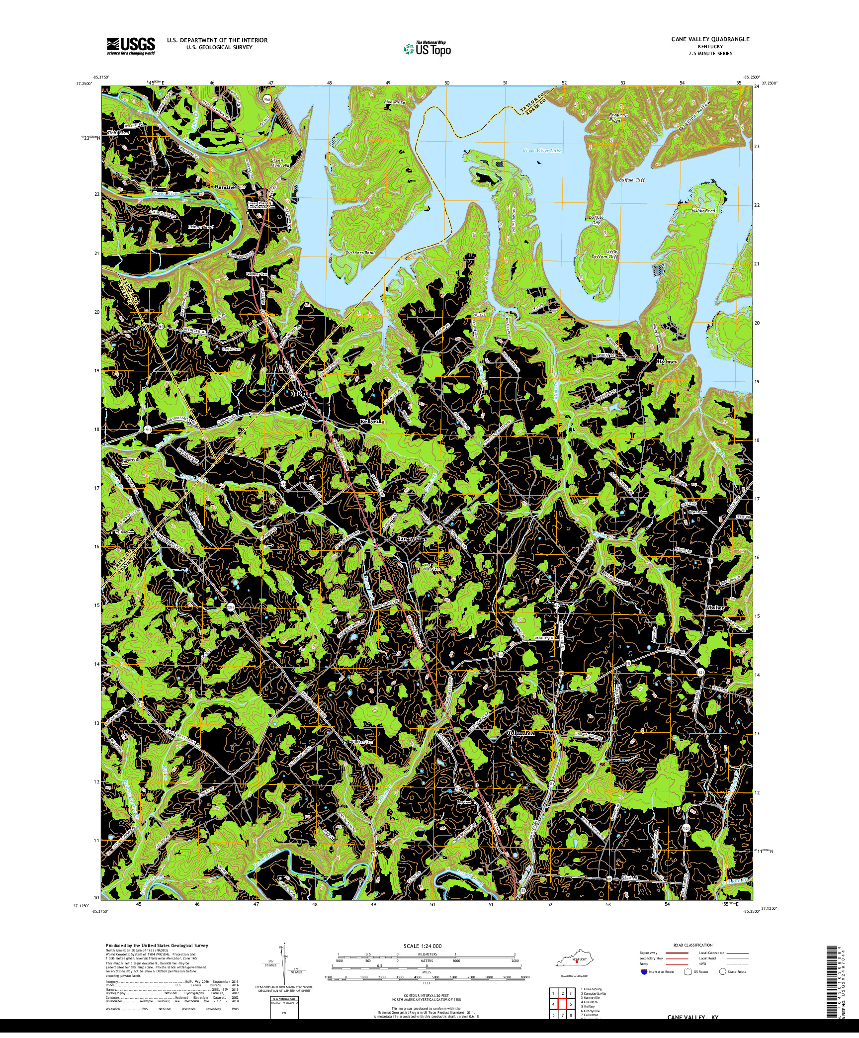 USGS US TOPO 7.5-MINUTE MAP FOR CANE VALLEY, KY 2019