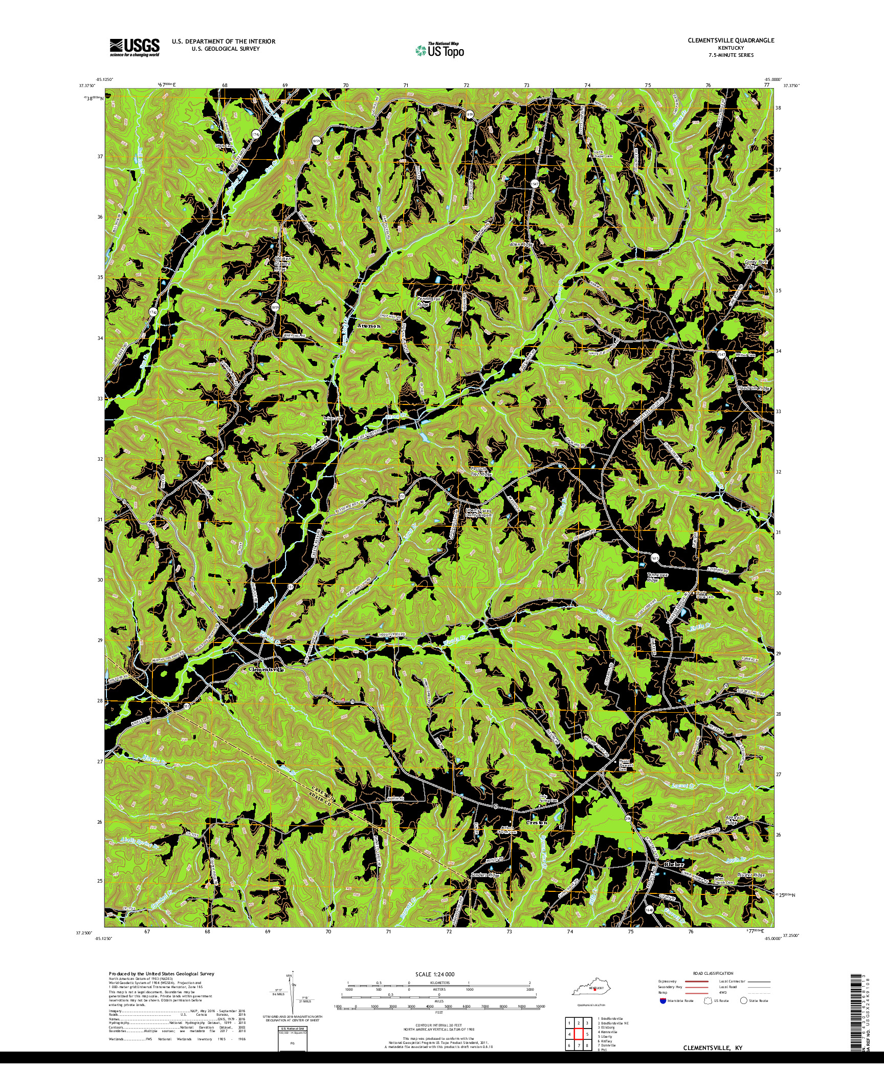 USGS US TOPO 7.5-MINUTE MAP FOR CLEMENTSVILLE, KY 2019