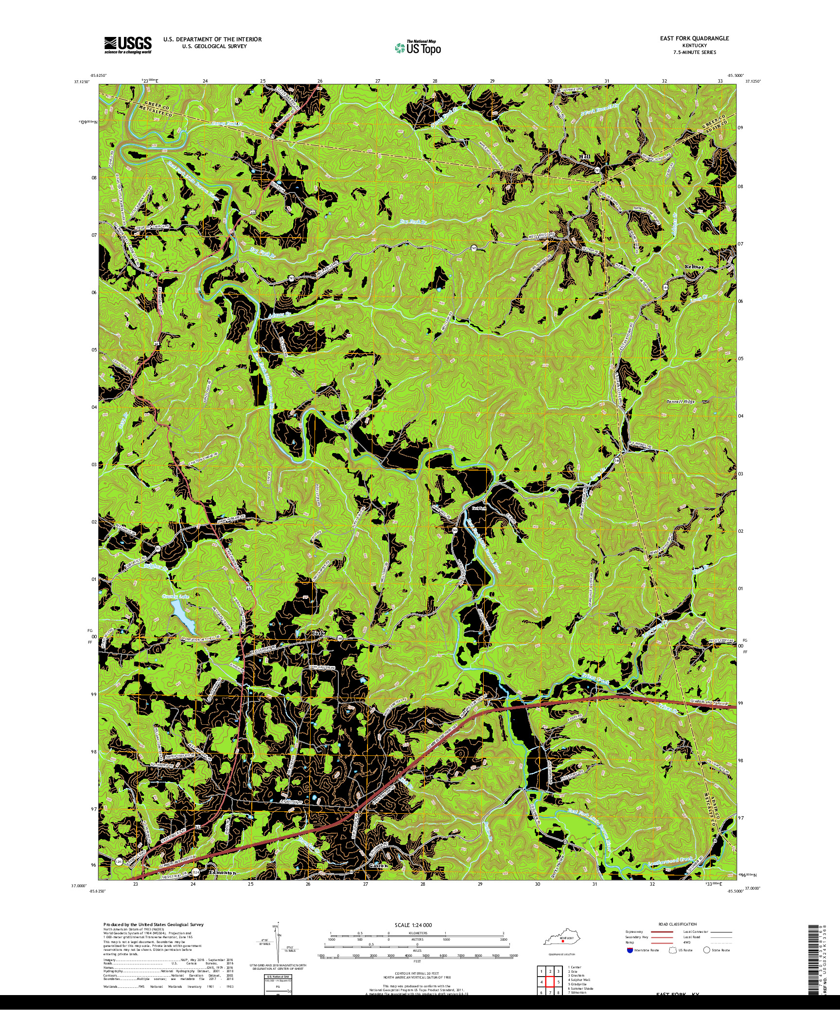 USGS US TOPO 7.5-MINUTE MAP FOR EAST FORK, KY 2019