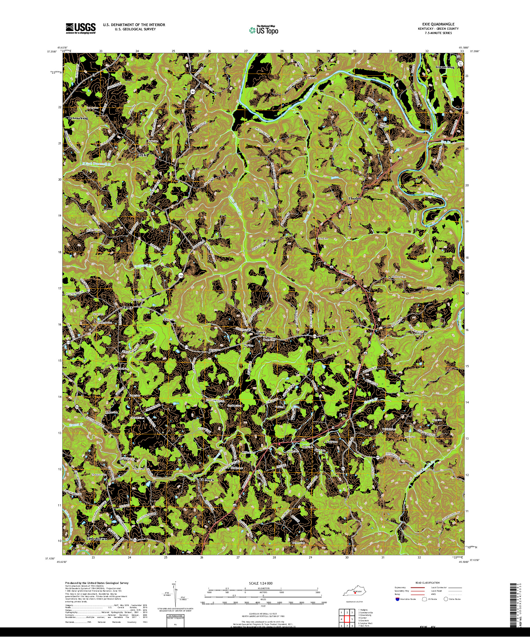 USGS US TOPO 7.5-MINUTE MAP FOR EXIE, KY 2019