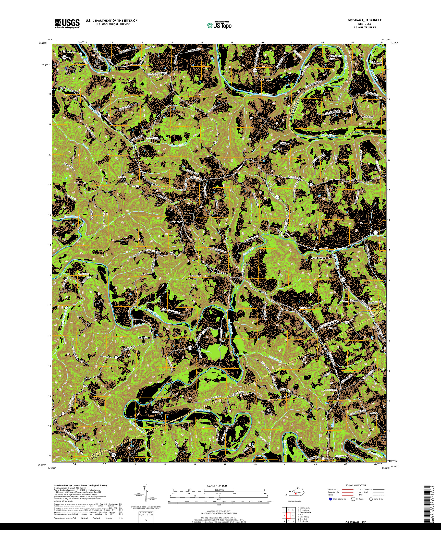 USGS US TOPO 7.5-MINUTE MAP FOR GRESHAM, KY 2019