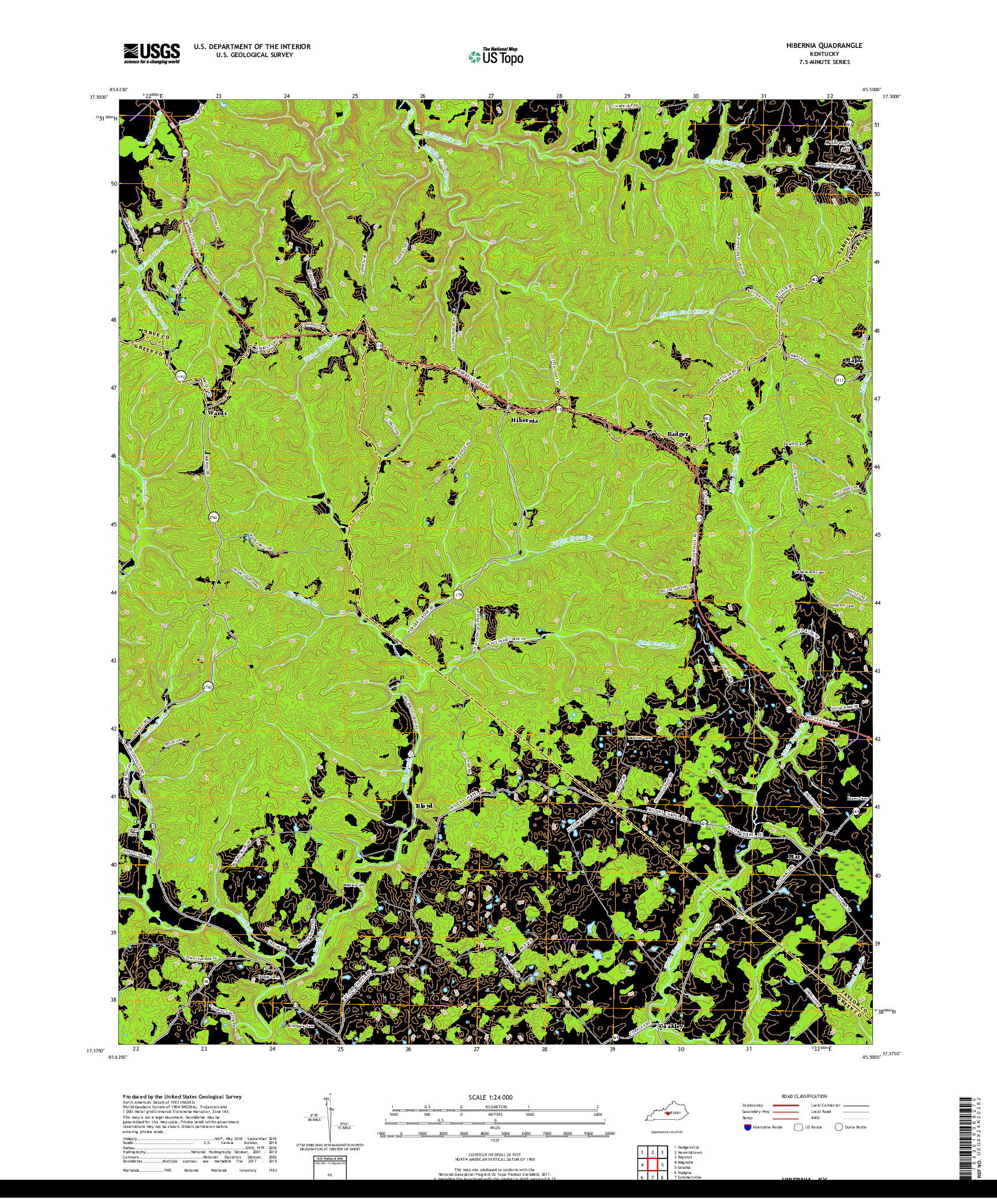 USGS US TOPO 7.5-MINUTE MAP FOR HIBERNIA, KY 2019