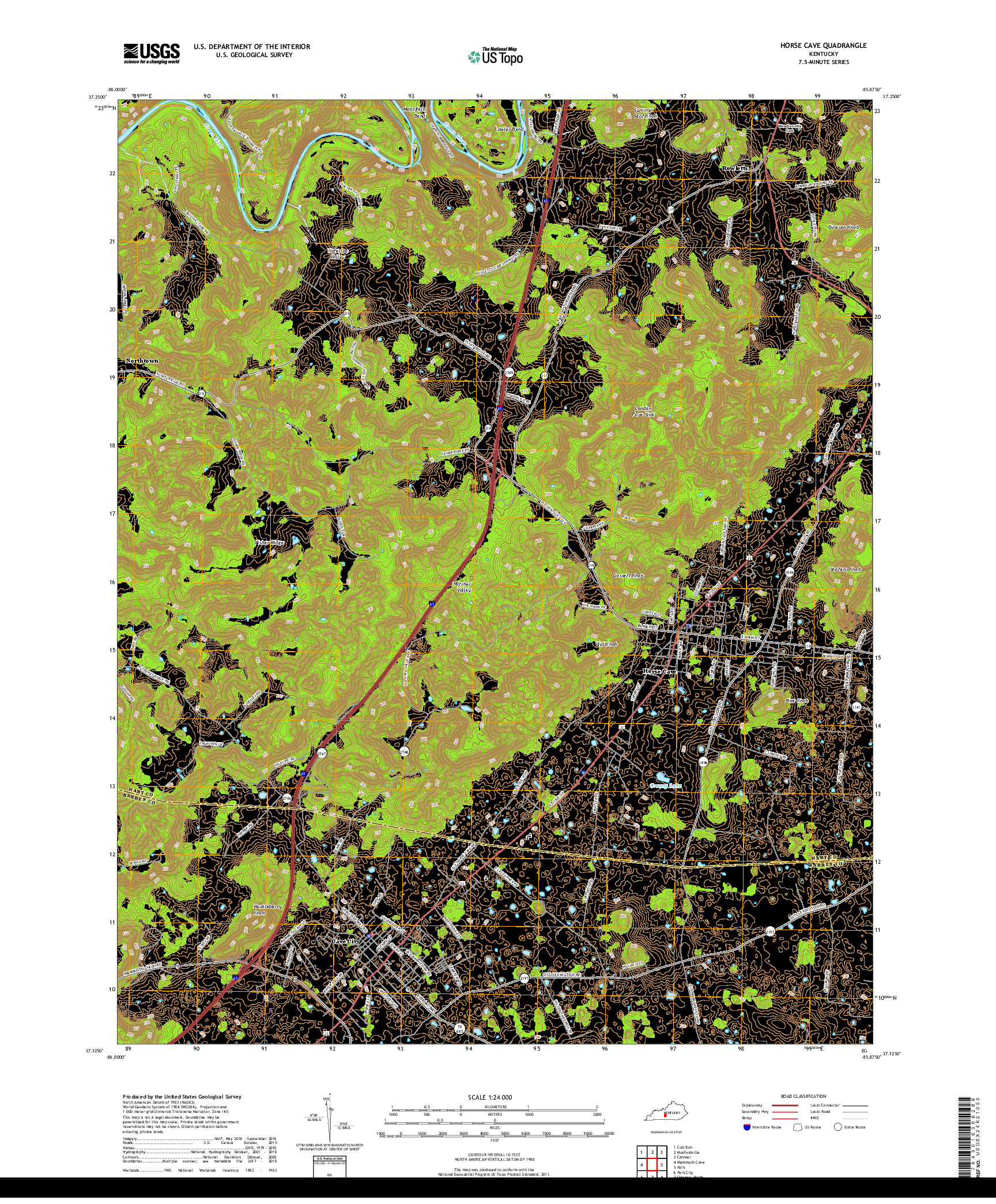 USGS US TOPO 7.5-MINUTE MAP FOR HORSE CAVE, KY 2019