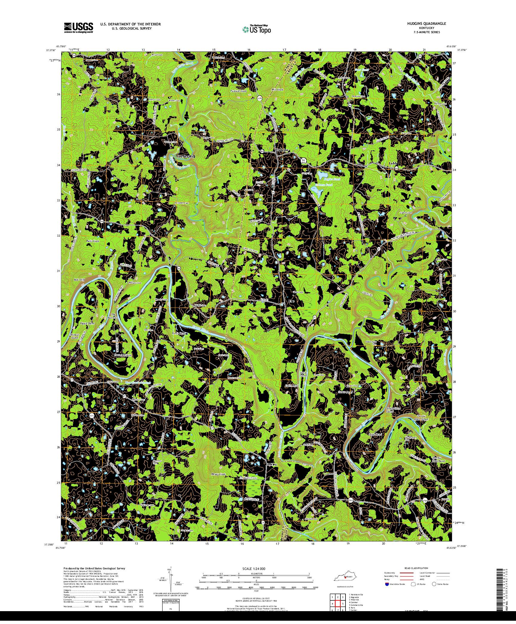 USGS US TOPO 7.5-MINUTE MAP FOR HUDGINS, KY 2019