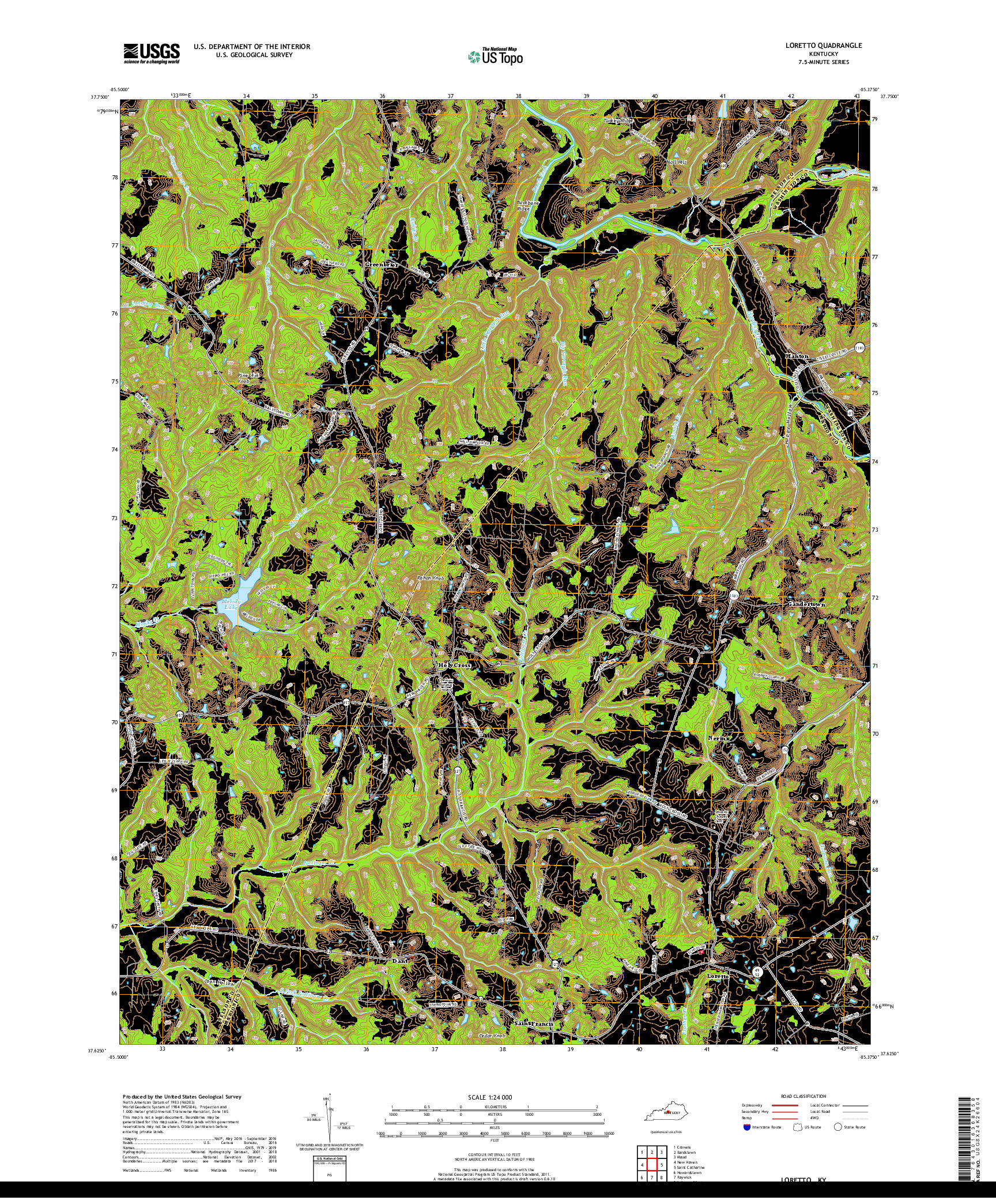 USGS US TOPO 7.5-MINUTE MAP FOR LORETTO, KY 2019