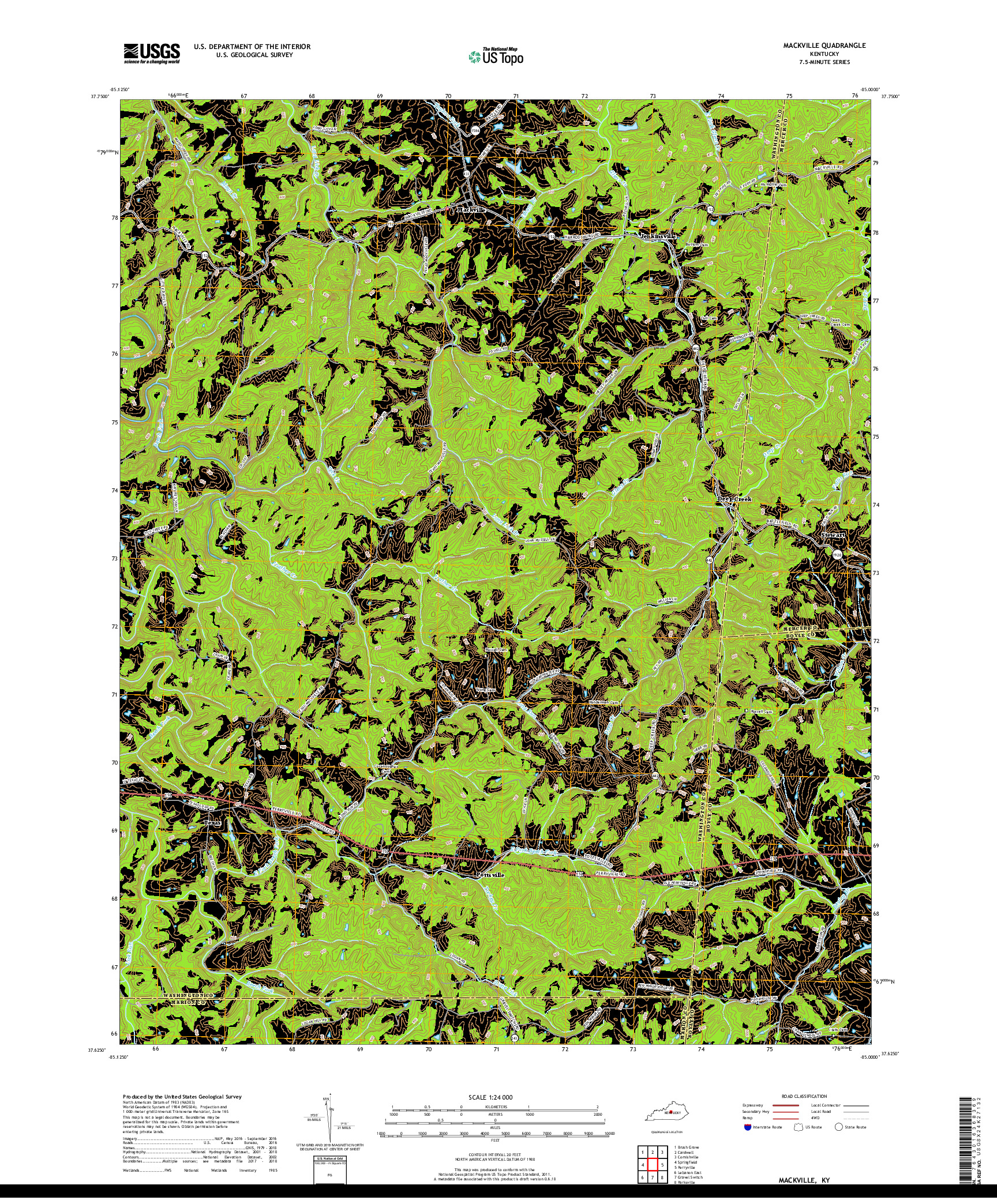 USGS US TOPO 7.5-MINUTE MAP FOR MACKVILLE, KY 2019