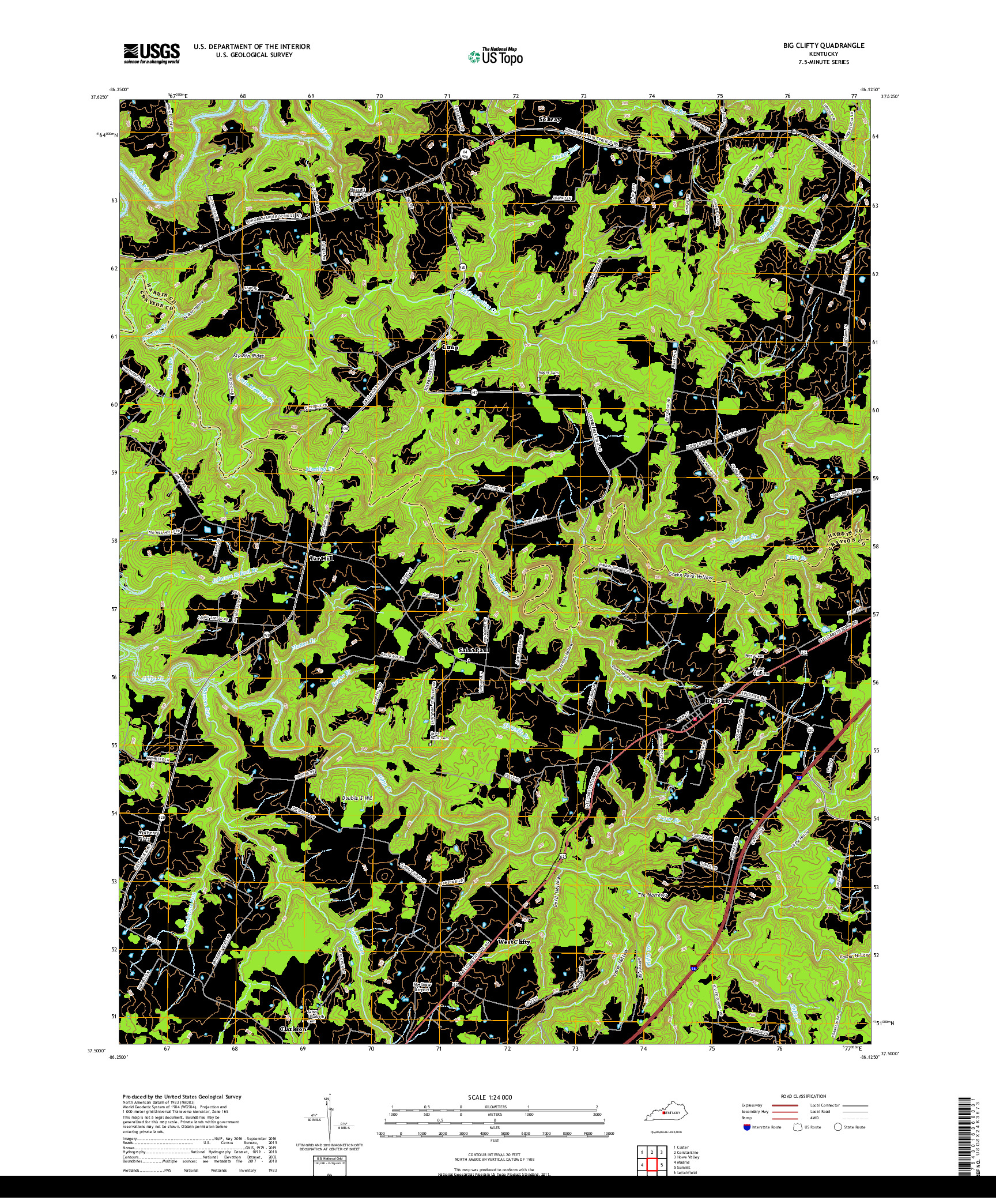 USGS US TOPO 7.5-MINUTE MAP FOR BIG CLIFTY, KY 2019