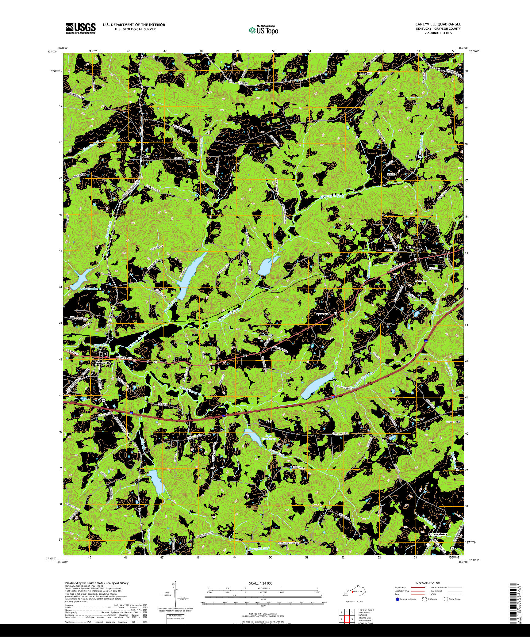 USGS US TOPO 7.5-MINUTE MAP FOR CANEYVILLE, KY 2019