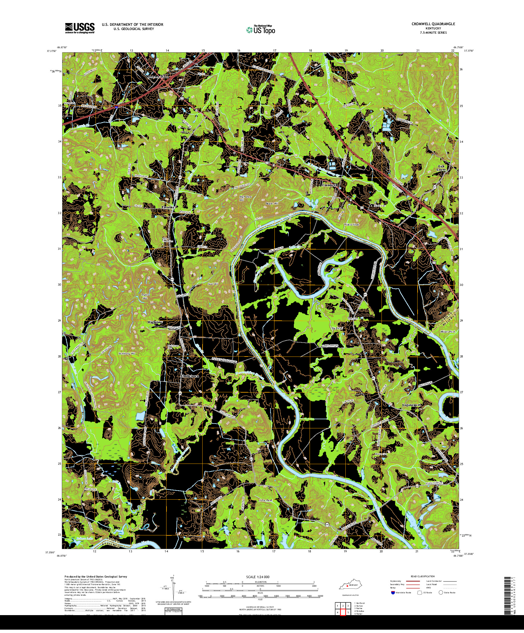 USGS US TOPO 7.5-MINUTE MAP FOR CROMWELL, KY 2019